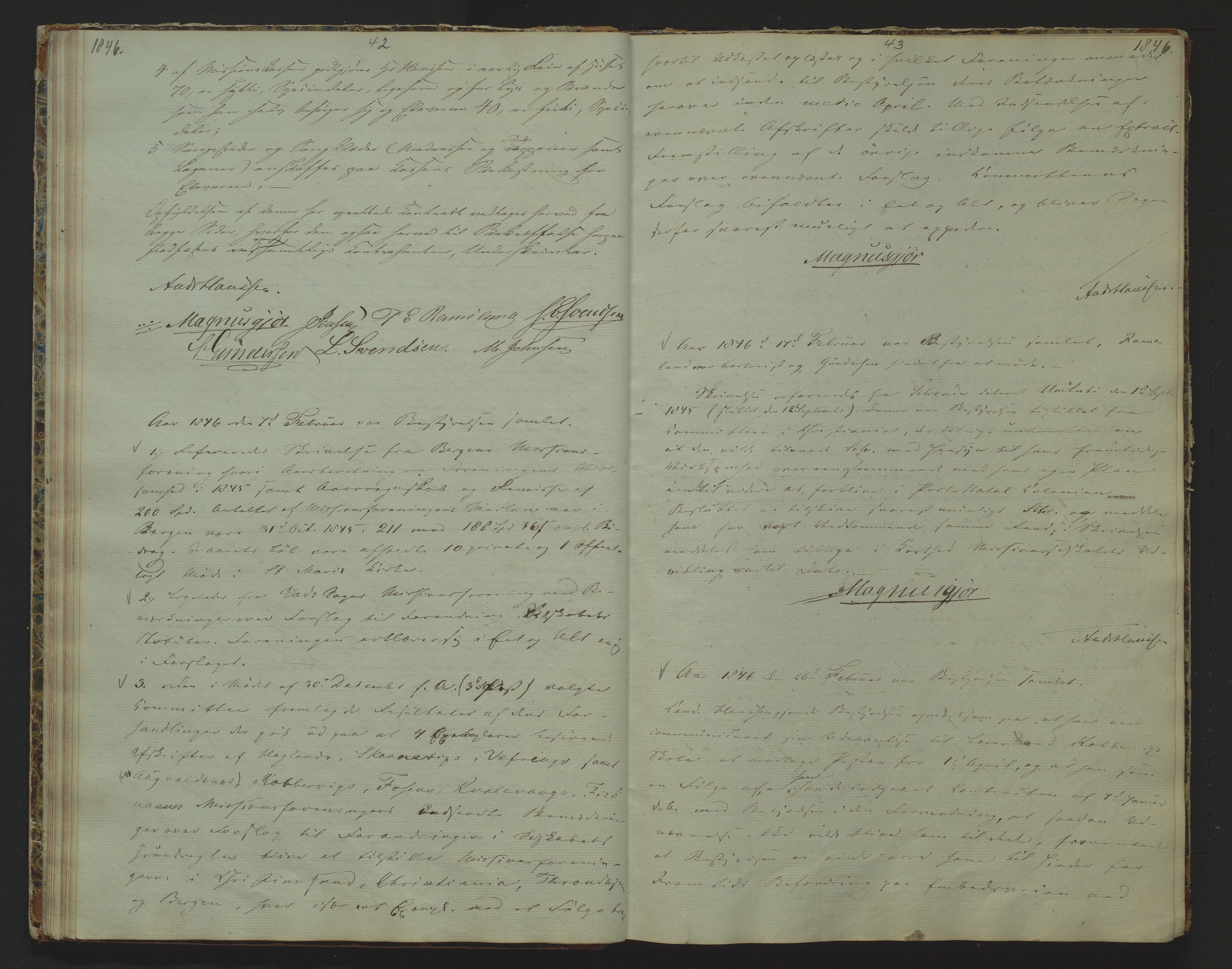 Det Norske Misjonsselskap - hovedadministrasjonen, VID/MA-A-1045/D/Da/Daa/L0006: Styreprotokoll nr. I, 12. august 1842 - 6. oktober 1853, 1842-1853, s. 42-43