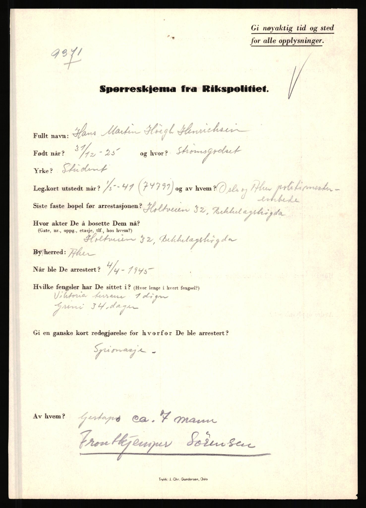 Rikspolitisjefen, AV/RA-S-1560/L/L0007: Heen, Erik C. - Iversen, Trygve, 1940-1945, s. 49
