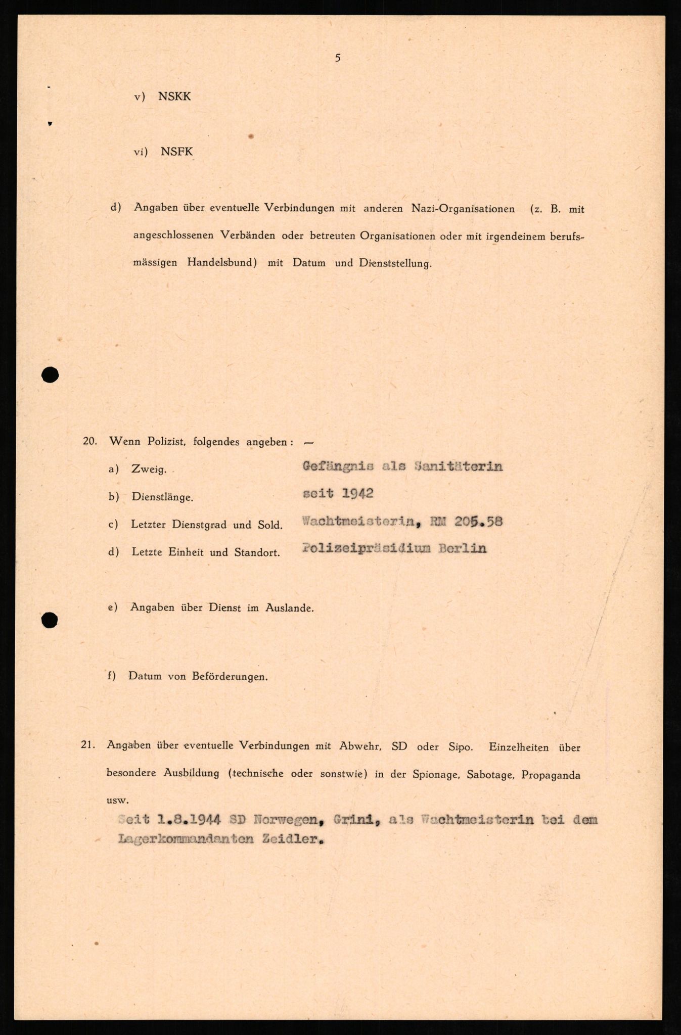 Forsvaret, Forsvarets overkommando II, AV/RA-RAFA-3915/D/Db/L0021: CI Questionaires. Tyske okkupasjonsstyrker i Norge. Tyskere., 1945-1946, s. 262