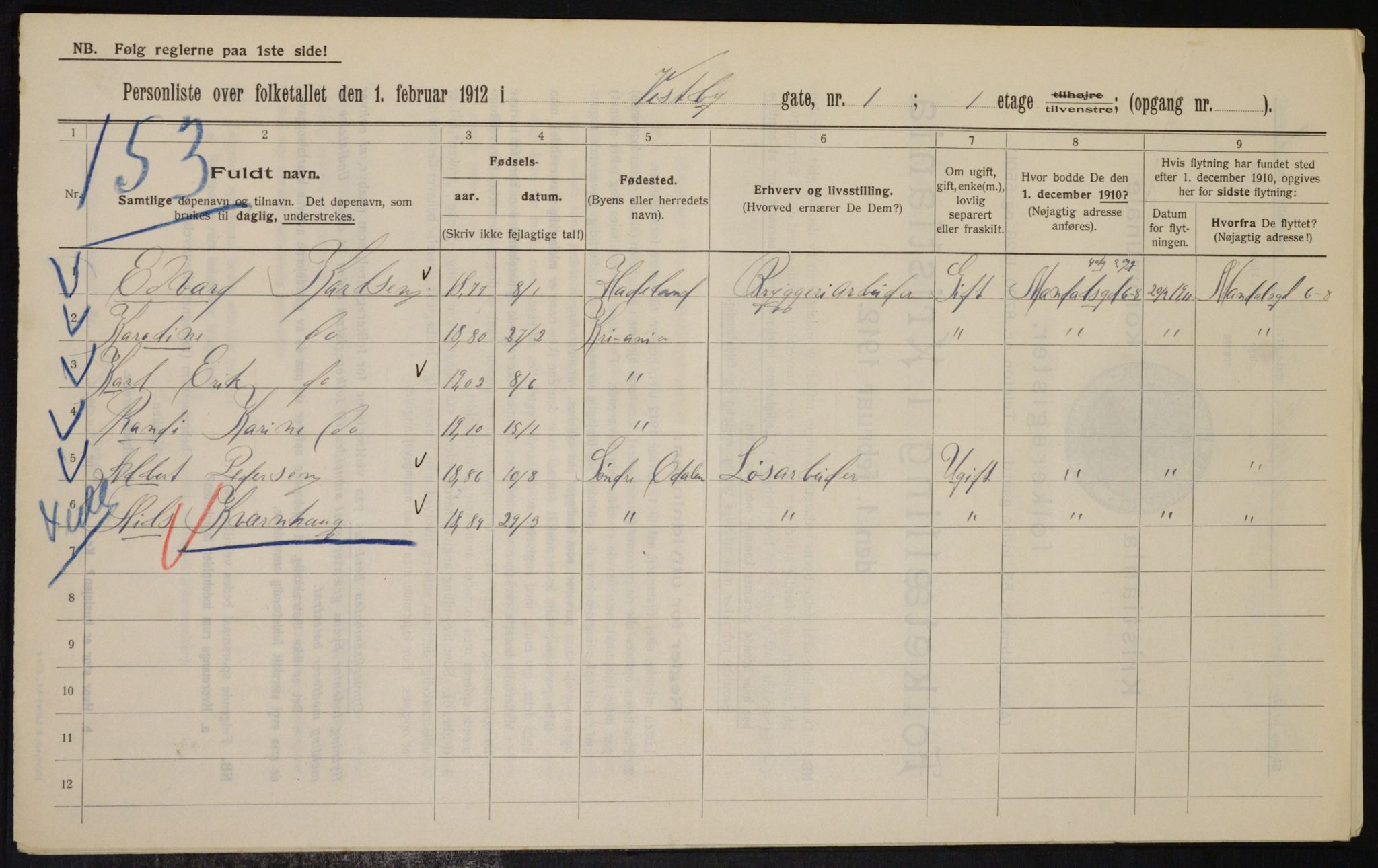 OBA, Kommunal folketelling 1.2.1912 for Kristiania, 1912, s. 122251