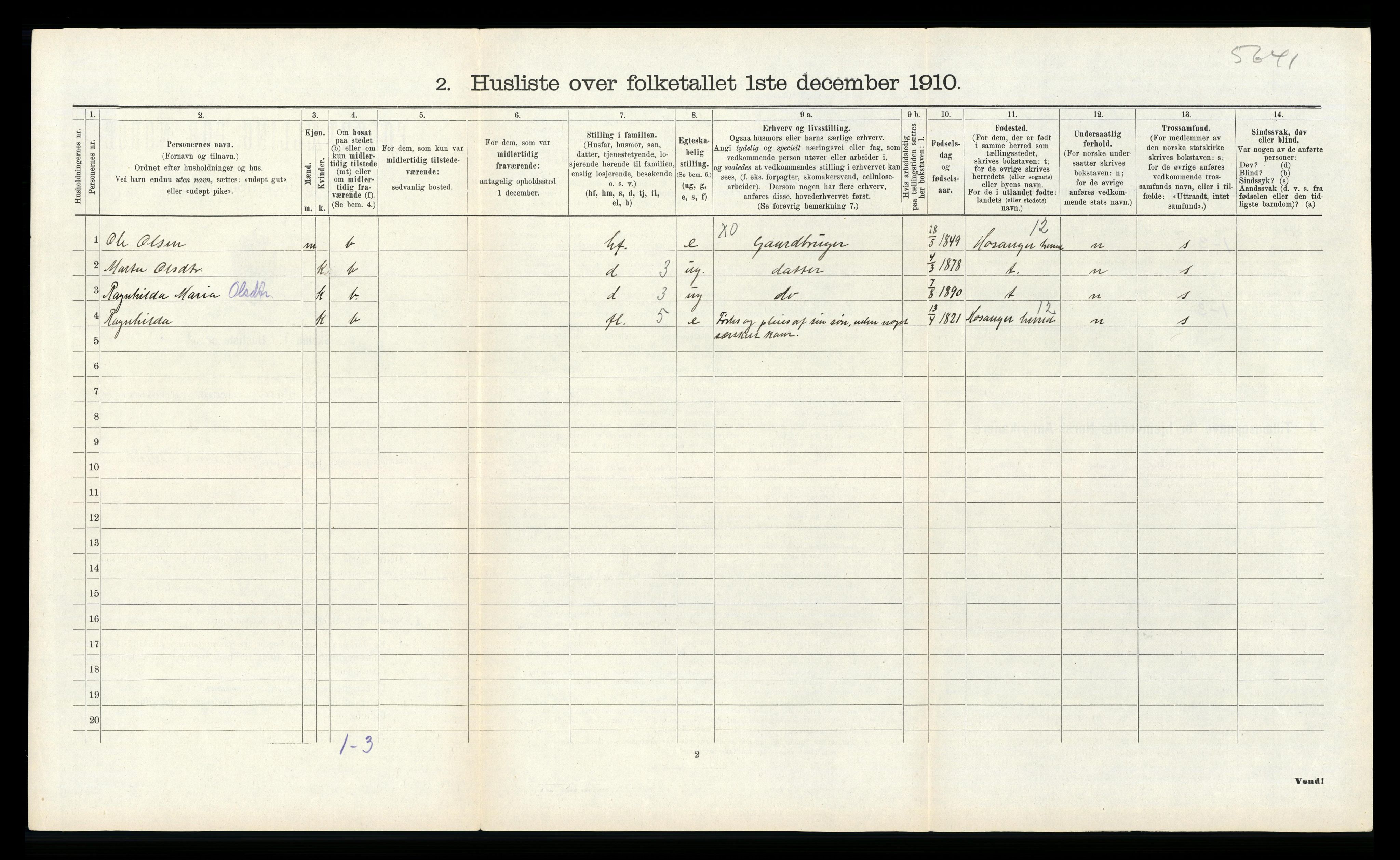 RA, Folketelling 1910 for 1250 Haus herred, 1910, s. 883