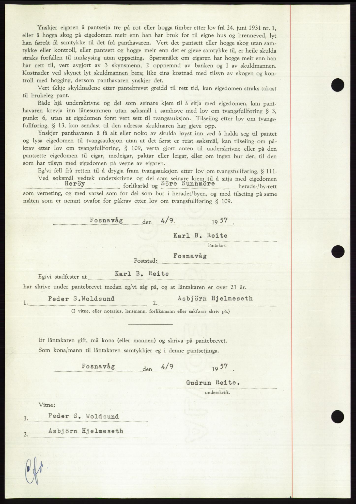 Søre Sunnmøre sorenskriveri, AV/SAT-A-4122/1/2/2C/L0130: Pantebok nr. 18B, 1957-1958, Dagboknr: 2130/1957