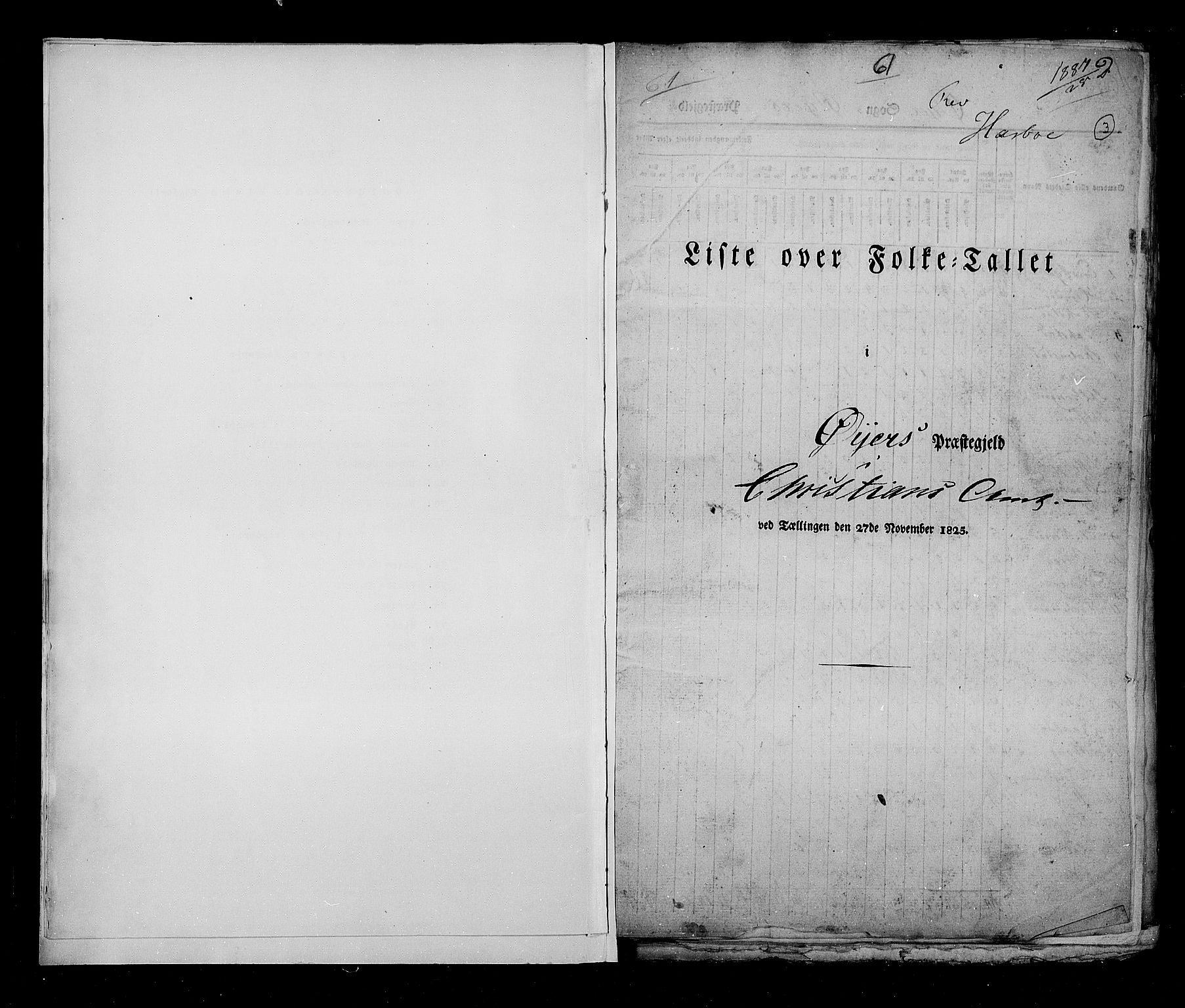 RA, Folketellingen 1825, bind 6: Kristians amt, 1825, s. 3