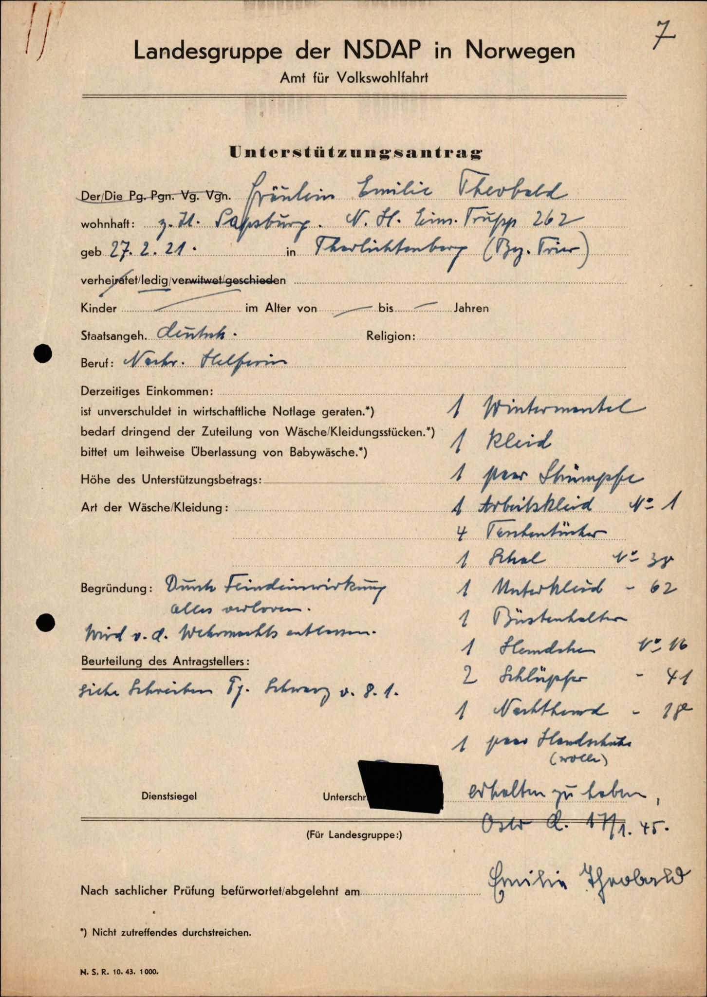 Forsvarets Overkommando. 2 kontor. Arkiv 11.4. Spredte tyske arkivsaker, AV/RA-RAFA-7031/D/Dar/Darb/L0015: Reichskommissariat - NSDAP in Norwegen, 1938-1945, s. 673