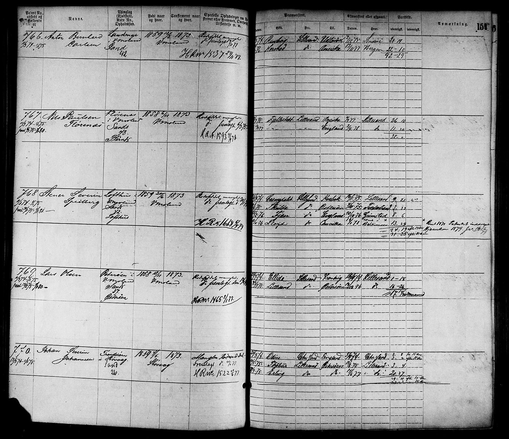 Lillesand mønstringskrets, SAK/2031-0014/F/Fa/L0004: Annotasjonsrulle nr 1-1920 med register, G-1, 1869-1891, s. 179