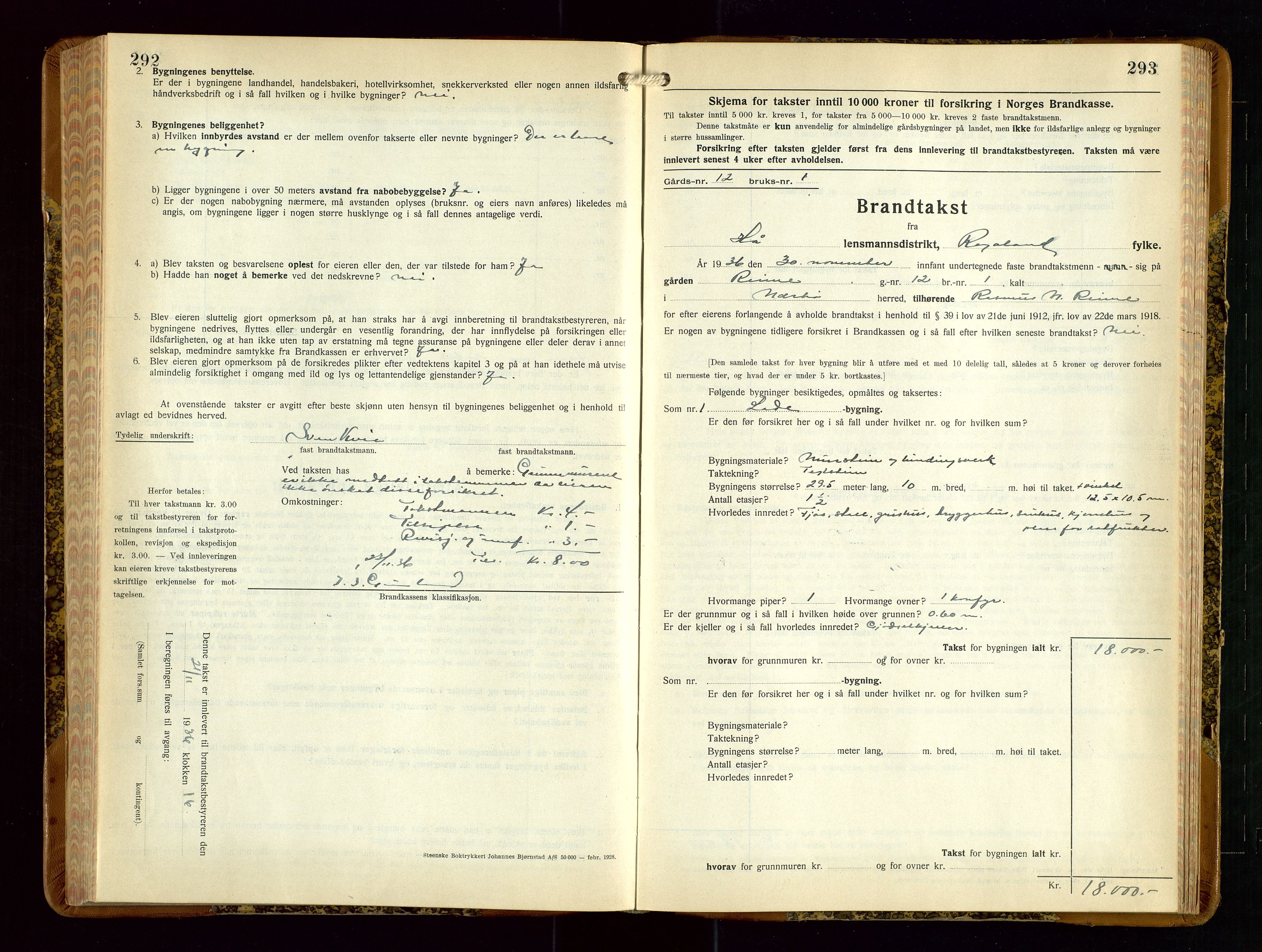 Hå lensmannskontor, AV/SAST-A-100456/Goa/L0006: Takstprotokoll (skjema), 1932-1938, s. 292-293