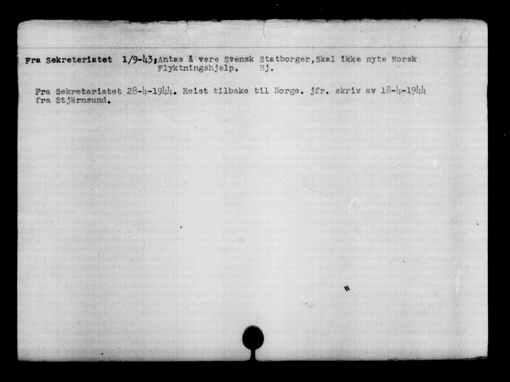 Utenriksstasjonene, Legasjonen i Stockholm, Flyktningkontoret, AV/RA-S-6753/V/Va/L0006: Kjesäterkartoteket, flyktninger med registreringsnr. 9400-12711, 1940-1945, s. 3090