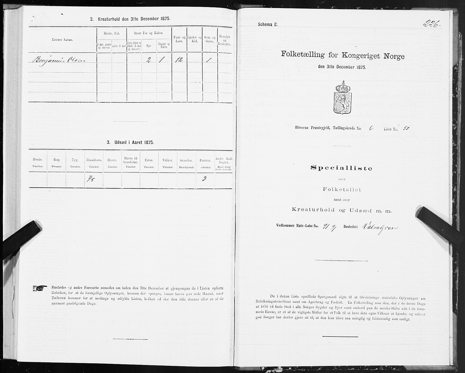 SAT, Folketelling 1875 for 1617P Hitra prestegjeld, 1875, s. 3226