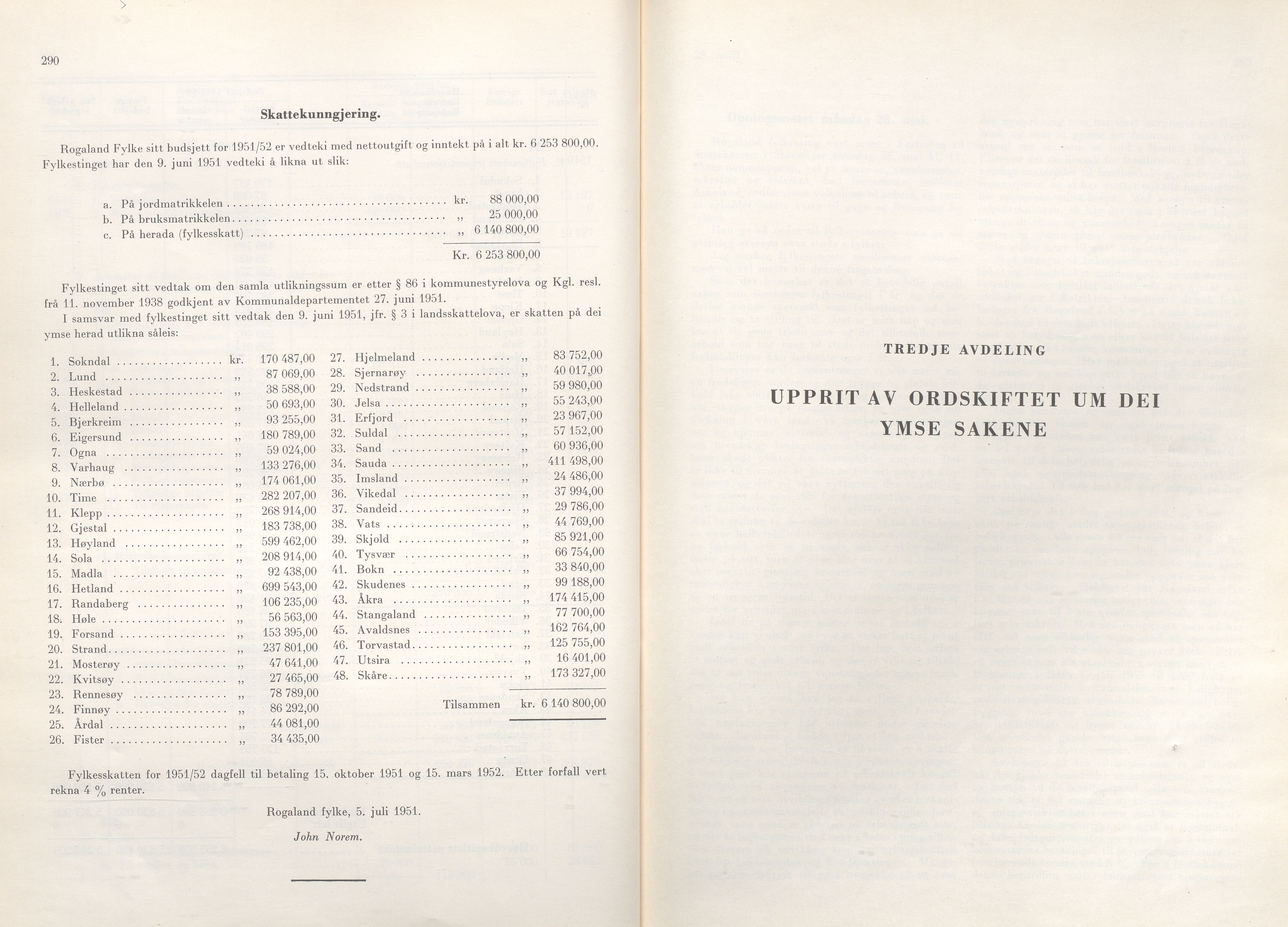 Rogaland fylkeskommune - Fylkesrådmannen , IKAR/A-900/A/Aa/Aaa/L0070: Møtebok , 1951, s. 290