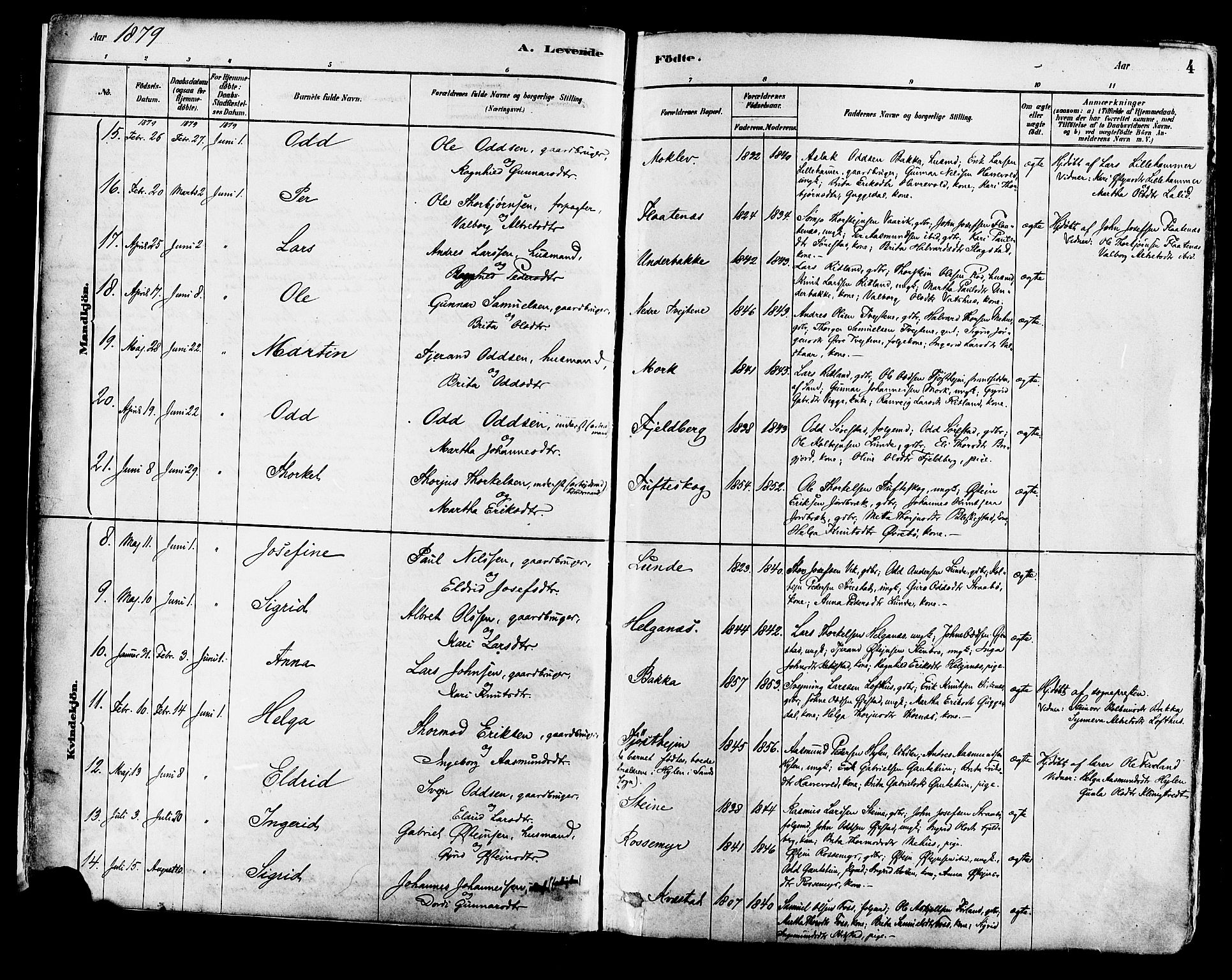 Suldal sokneprestkontor, AV/SAST-A-101845/01/IV/L0011: Ministerialbok nr. A 11, 1878-1900, s. 4