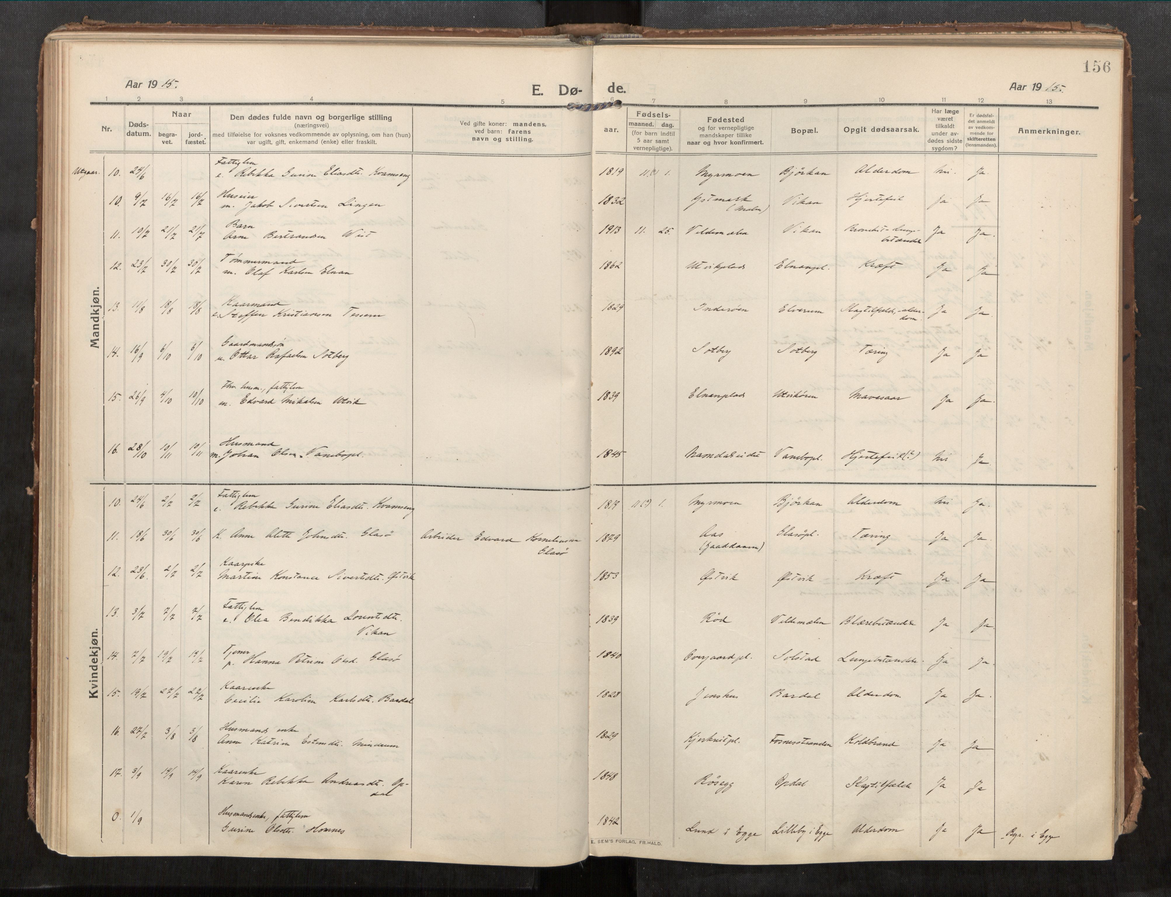 Beitstad sokneprestkontor, AV/SAT-A-1162/I/I1/I1a/L0001: Ministerialbok nr. 1, 1912-1927, s. 156