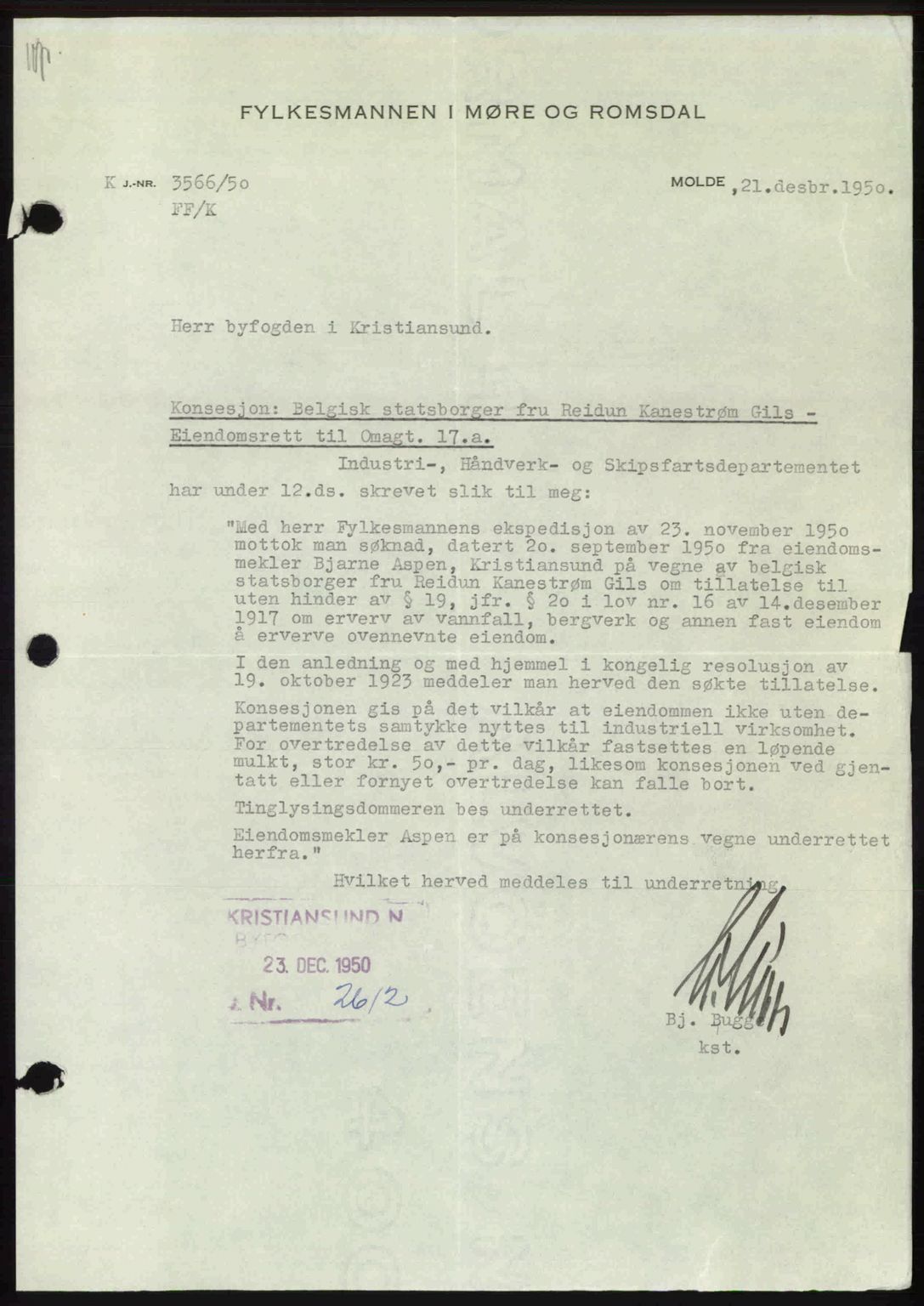 Kristiansund byfogd, AV/SAT-A-4587/A/27: Pantebok nr. 46, 1949-1950, Dagboknr: 1344/1950