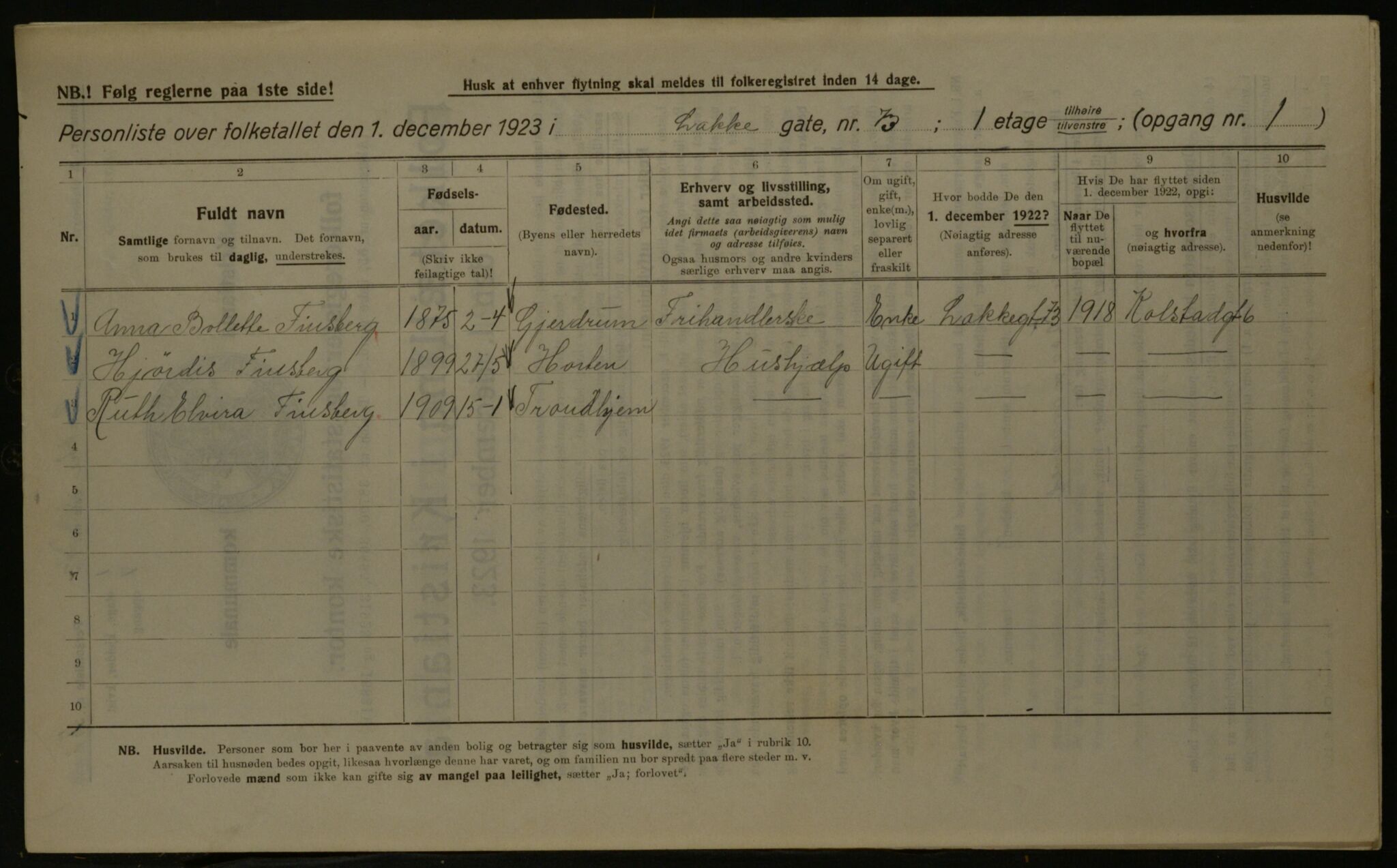 OBA, Kommunal folketelling 1.12.1923 for Kristiania, 1923, s. 62401