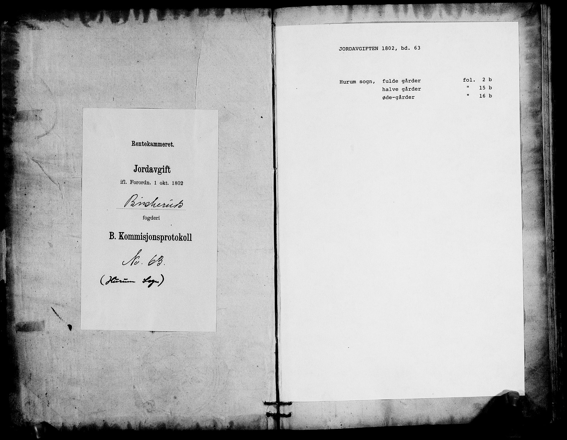 Rentekammeret inntil 1814, Realistisk ordnet avdeling, RA/EA-4070/N/Ne/Nea/L0063: Buskerud fogderi. Kommisjonsprotokoll for Hurum prestegjeld, 1803, s. 1
