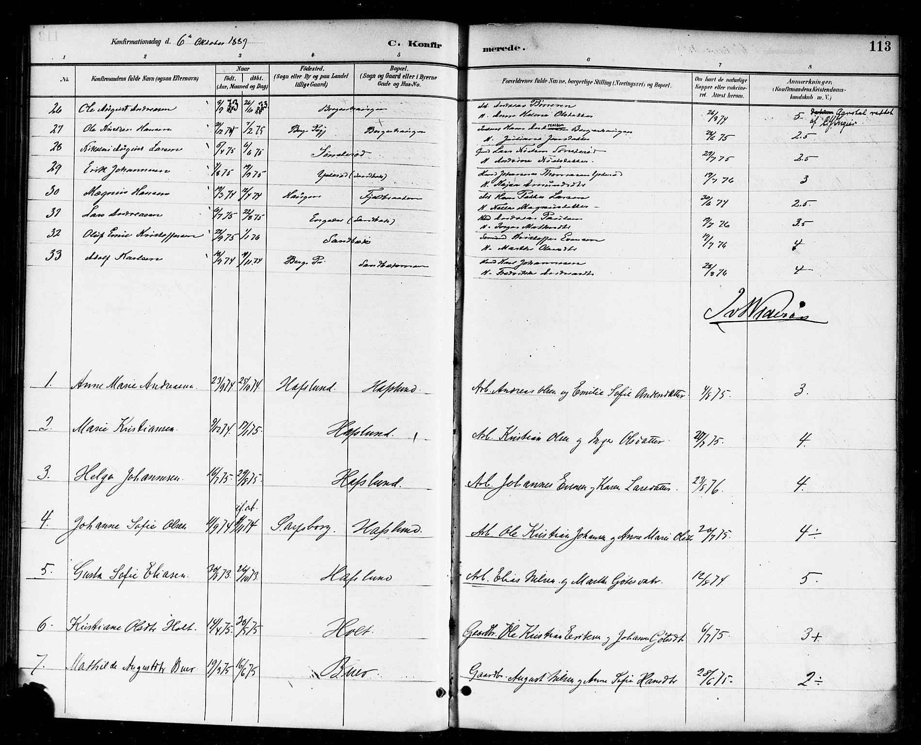Skjeberg prestekontor Kirkebøker, AV/SAO-A-10923/F/Fa/L0009: Ministerialbok nr. I 9, 1886-1897, s. 113