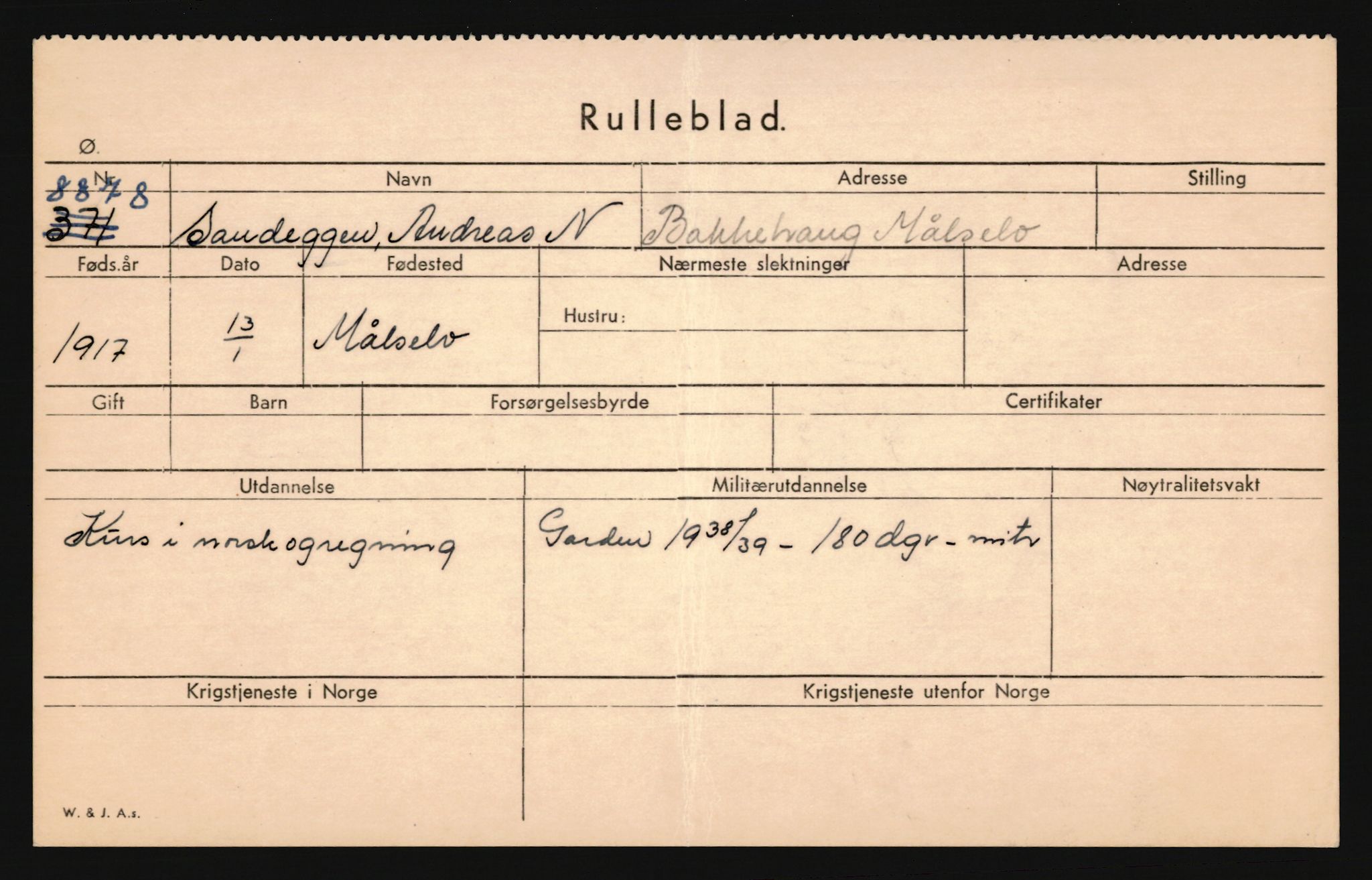 Forsvaret, Troms infanteriregiment nr. 16, AV/RA-RAFA-3146/P/Pa/L0022: Rulleblad for regimentets menige mannskaper, årsklasse 1938, 1938, s. 1459