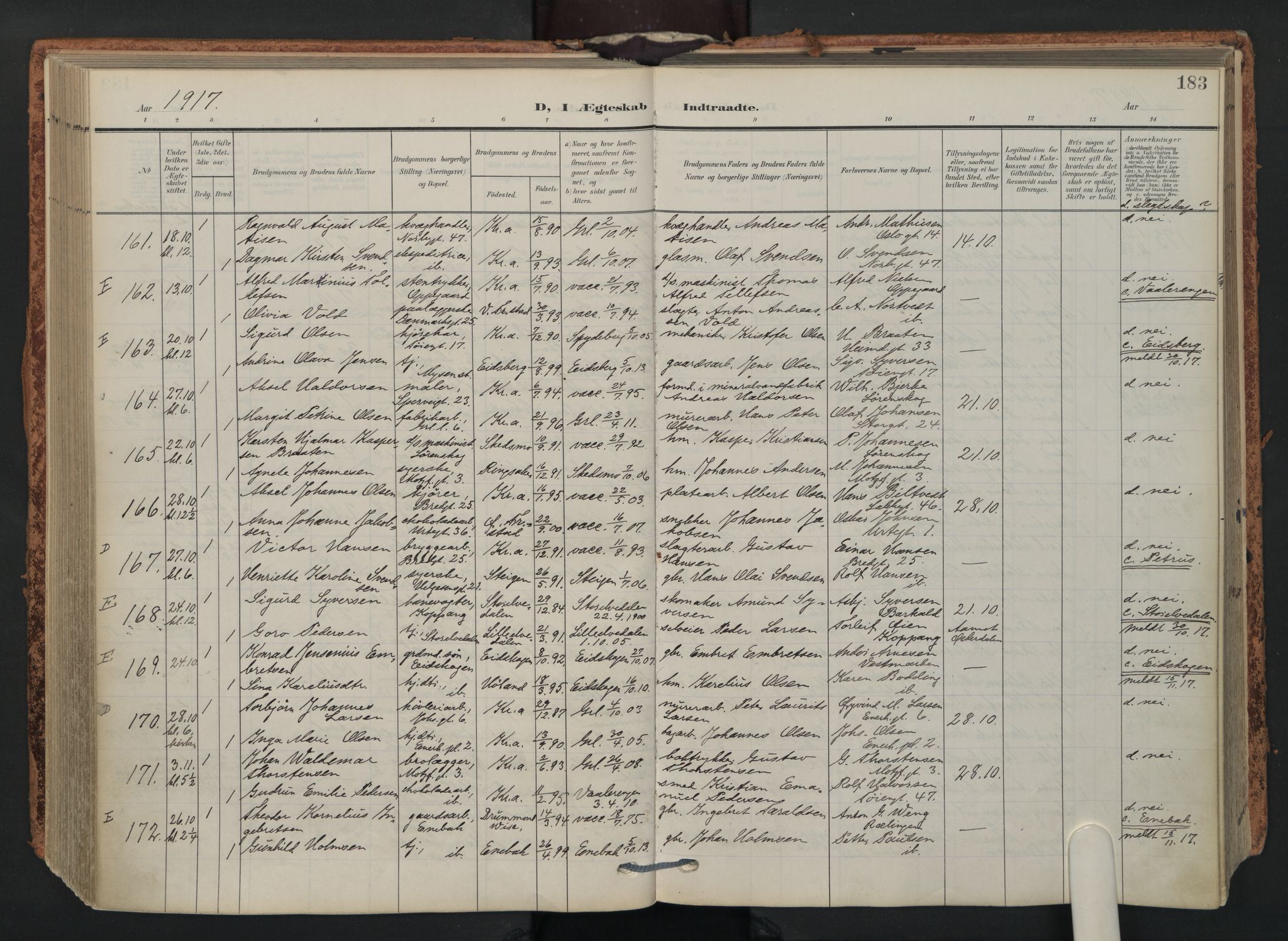 Grønland prestekontor Kirkebøker, AV/SAO-A-10848/F/Fa/L0017: Ministerialbok nr. 17, 1906-1934, s. 183