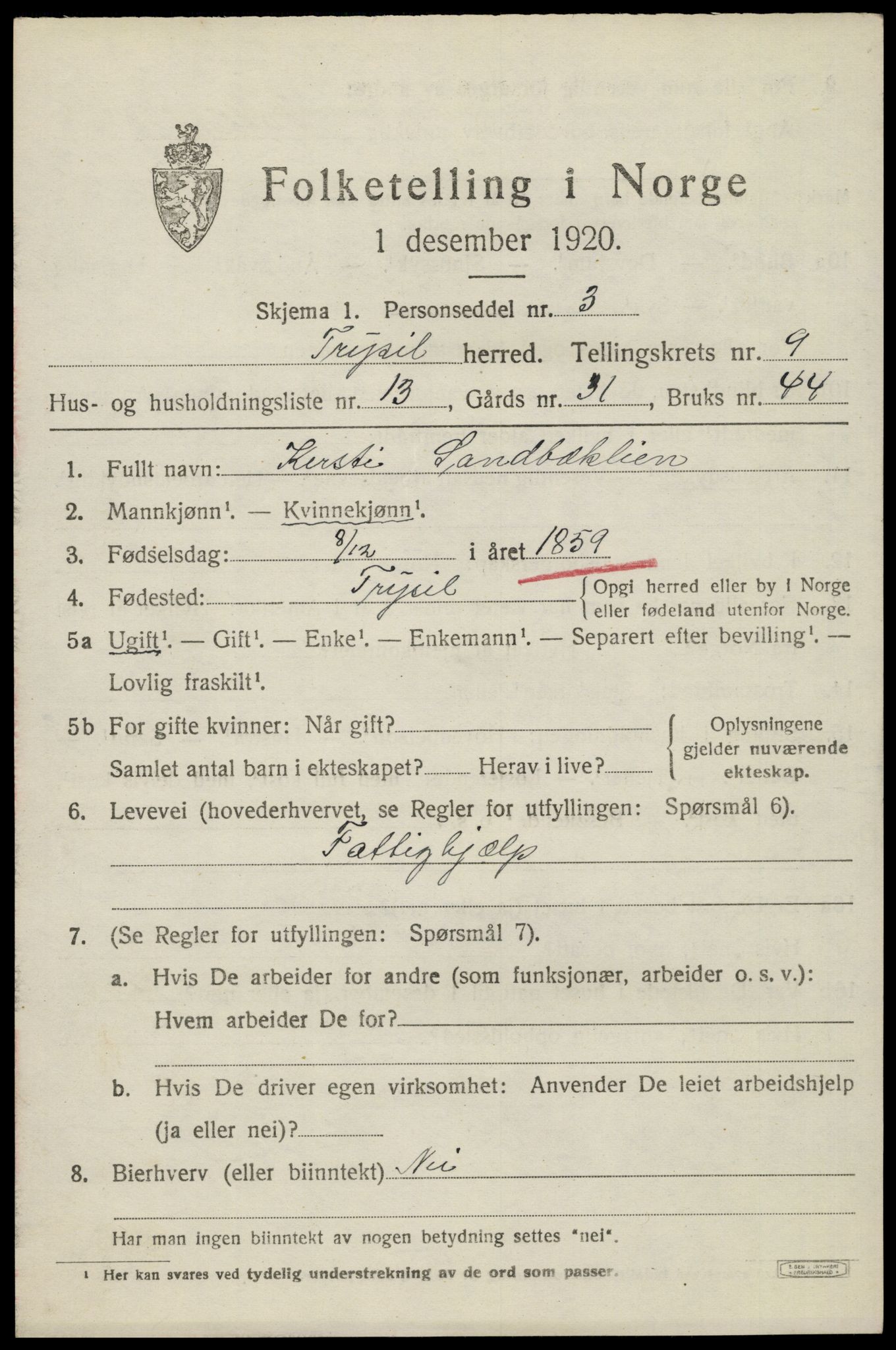 SAH, Folketelling 1920 for 0428 Trysil herred, 1920, s. 6679