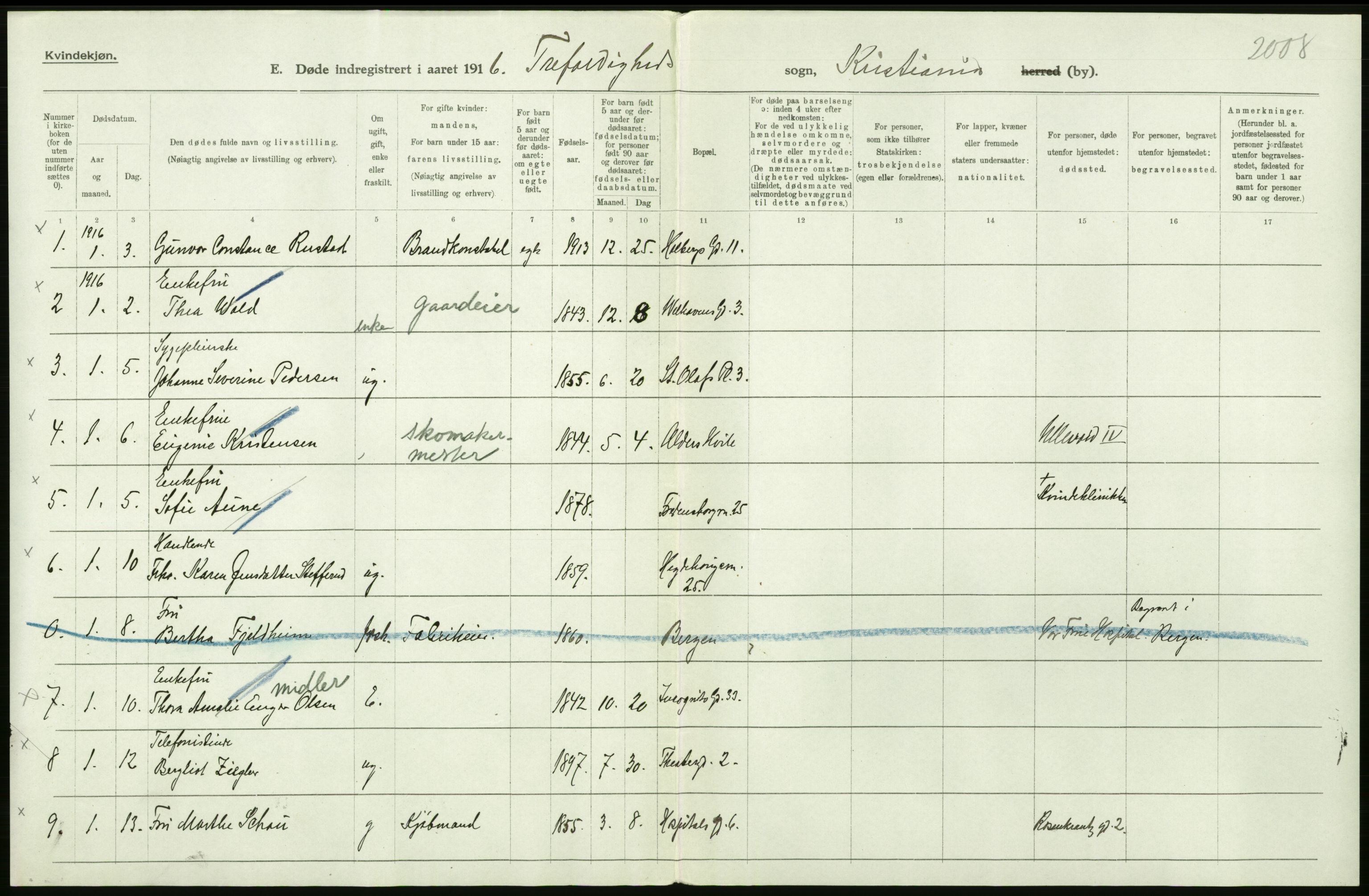 Statistisk sentralbyrå, Sosiodemografiske emner, Befolkning, AV/RA-S-2228/D/Df/Dfb/Dfbf/L0010: Kristiania: Døde, dødfødte., 1916, s. 112