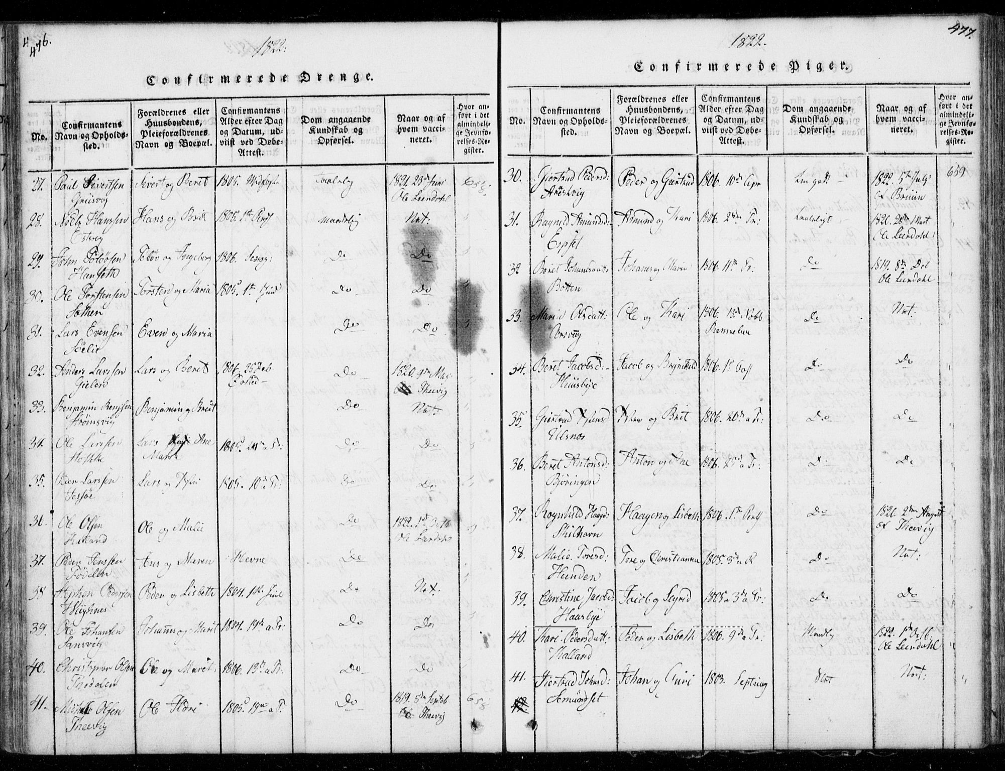 Ministerialprotokoller, klokkerbøker og fødselsregistre - Møre og Romsdal, AV/SAT-A-1454/578/L0903: Ministerialbok nr. 578A02, 1819-1838, s. 476-477