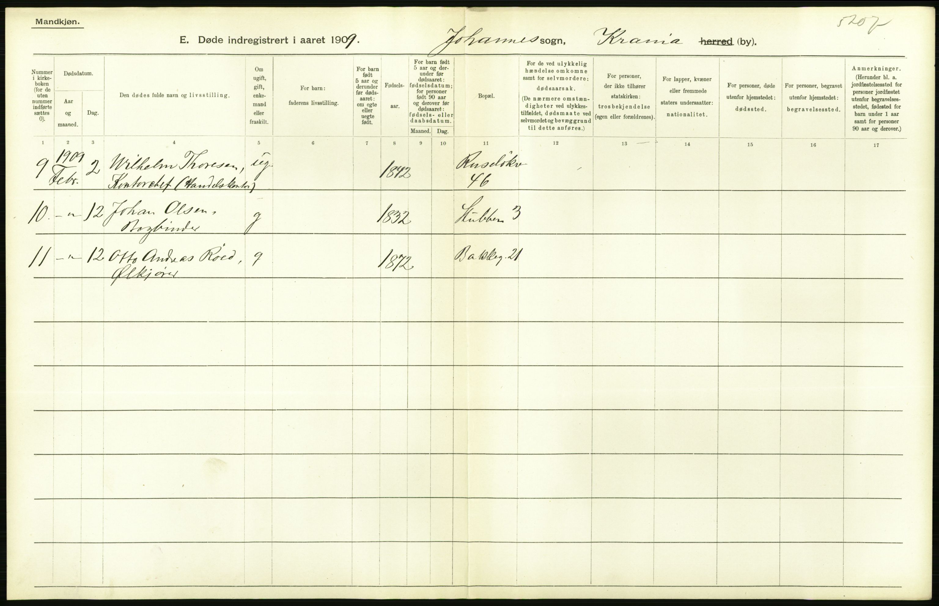 Statistisk sentralbyrå, Sosiodemografiske emner, Befolkning, AV/RA-S-2228/D/Df/Dfa/Dfag/L0010: Kristiania: Døde, dødfødte., 1909, s. 90