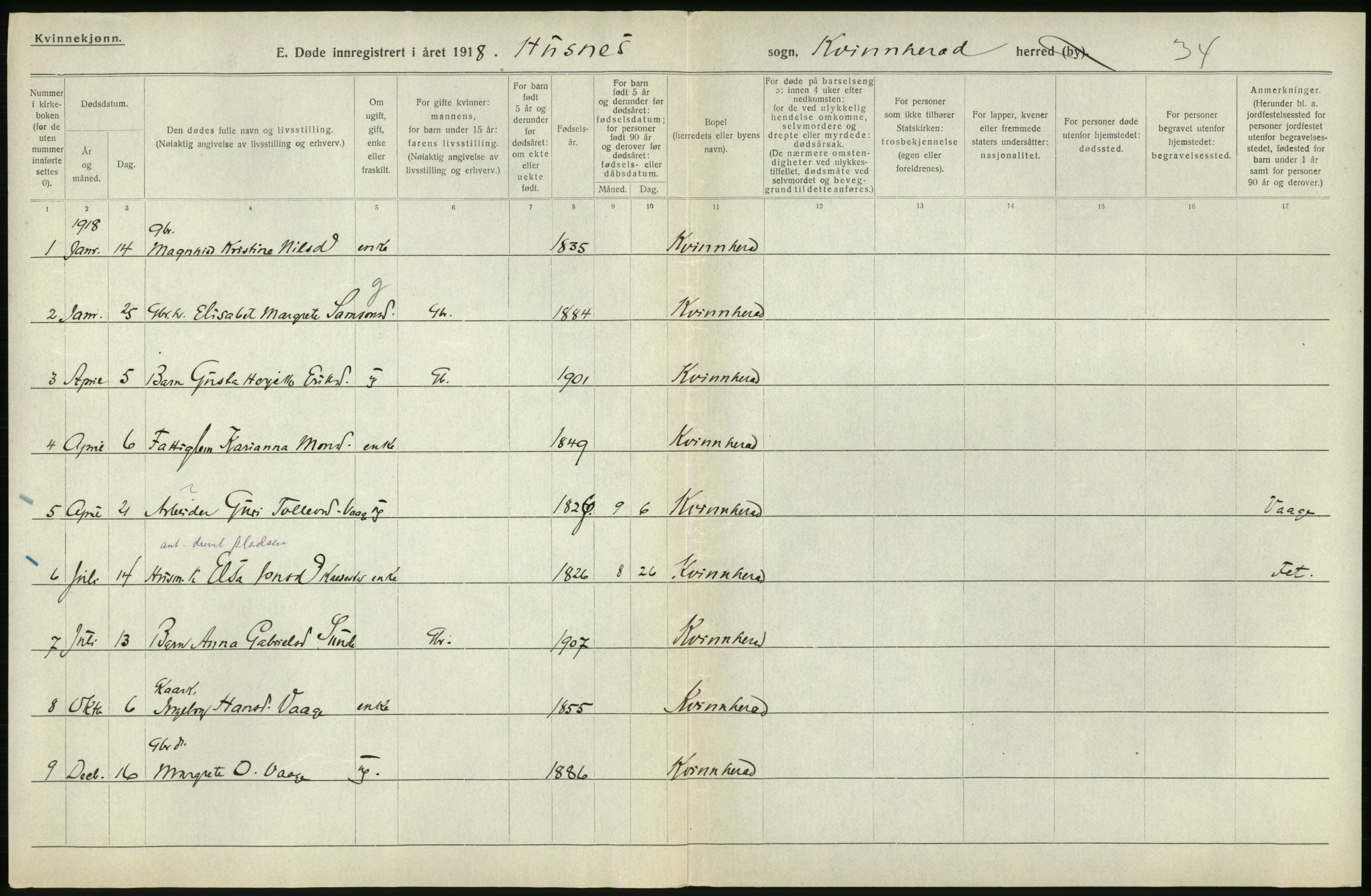 Statistisk sentralbyrå, Sosiodemografiske emner, Befolkning, RA/S-2228/D/Df/Dfb/Dfbh/L0036: Hordaland fylke: Døde., 1918, s. 344