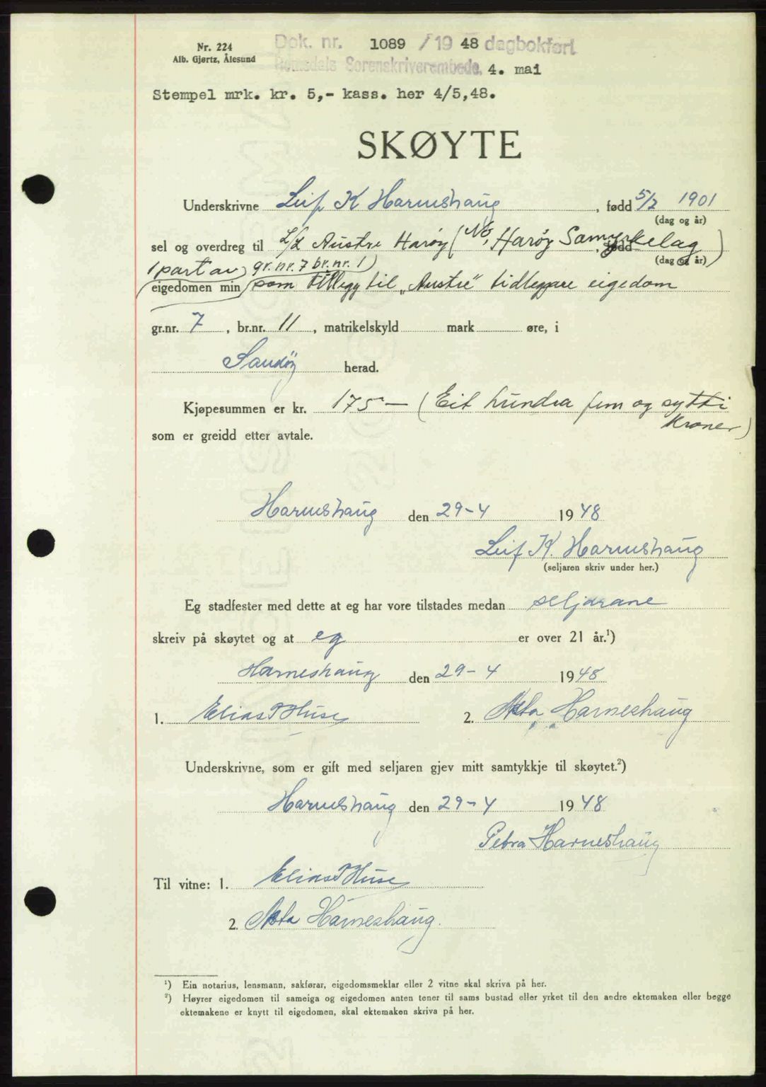 Romsdal sorenskriveri, SAT/A-4149/1/2/2C: Pantebok nr. A26, 1948-1948, Dagboknr: 1089/1948