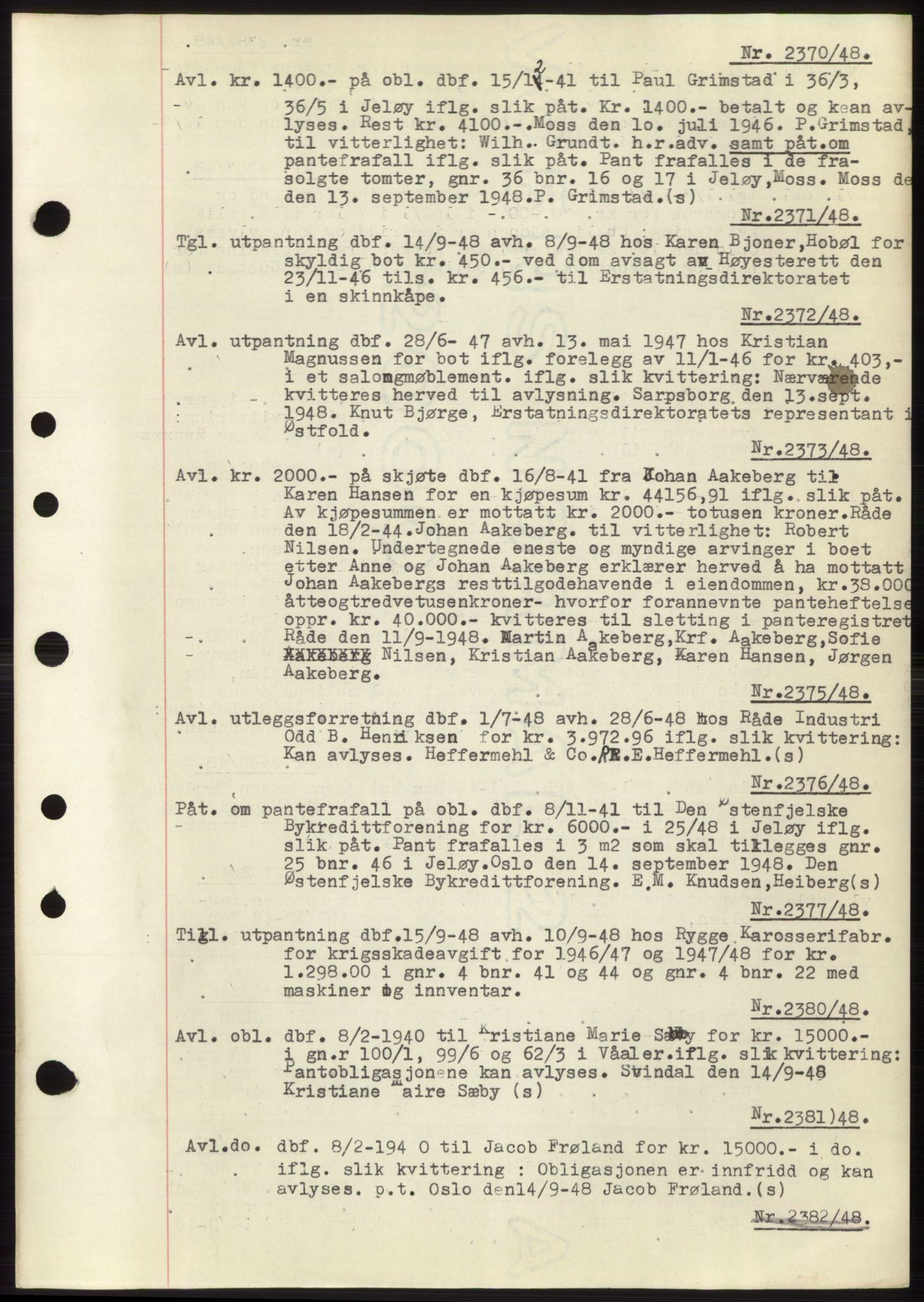 Moss sorenskriveri, SAO/A-10168: Pantebok nr. C10, 1938-1950, Dagboknr: 2370/1948