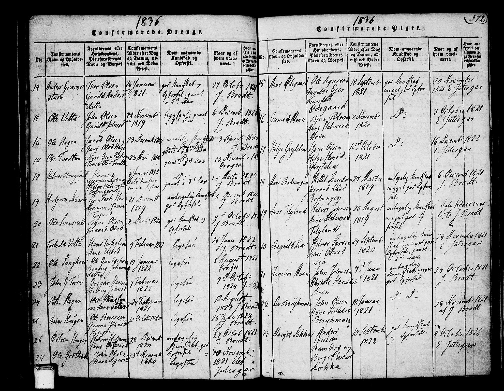Heddal kirkebøker, AV/SAKO-A-268/F/Fa/L0005: Ministerialbok nr. I 5, 1814-1837, s. 571-572