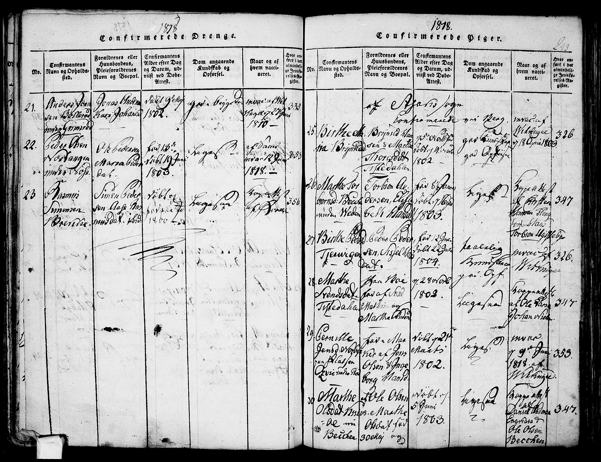 Berg prestekontor Kirkebøker, SAO/A-10902/F/Fa/L0002: Ministerialbok nr. I 2, 1815-1831, s. 243