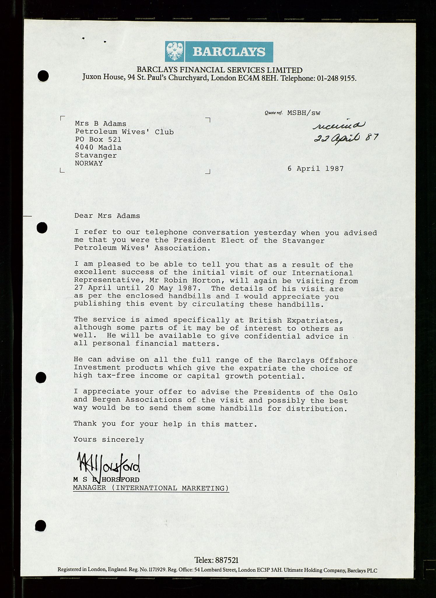 PA 1547 - Petroleum Wives Club, AV/SAST-A-101974/D/Da/L0003: President's file, 1985-1990