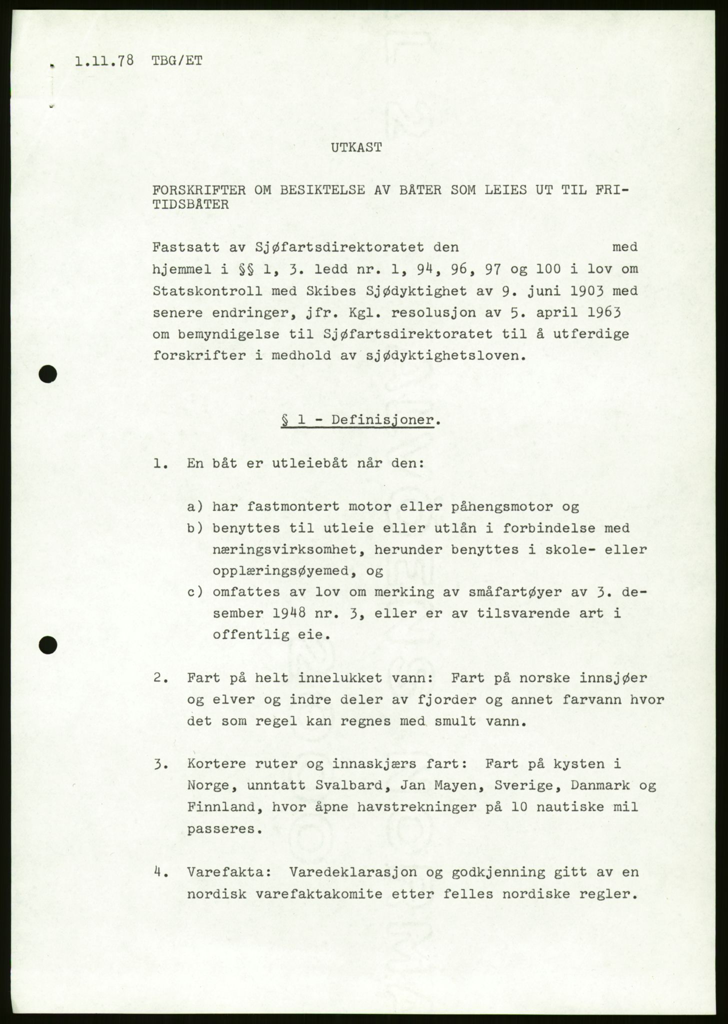 Sjøfartsdirektoratet med forløpere, generelt arkiv, AV/RA-S-1407/D/Du/Duc/L0642/0001: Skipskontrollen - Forskrifter / Forskrift om utleiebåter (2 mapper), 1978-1987, s. 107