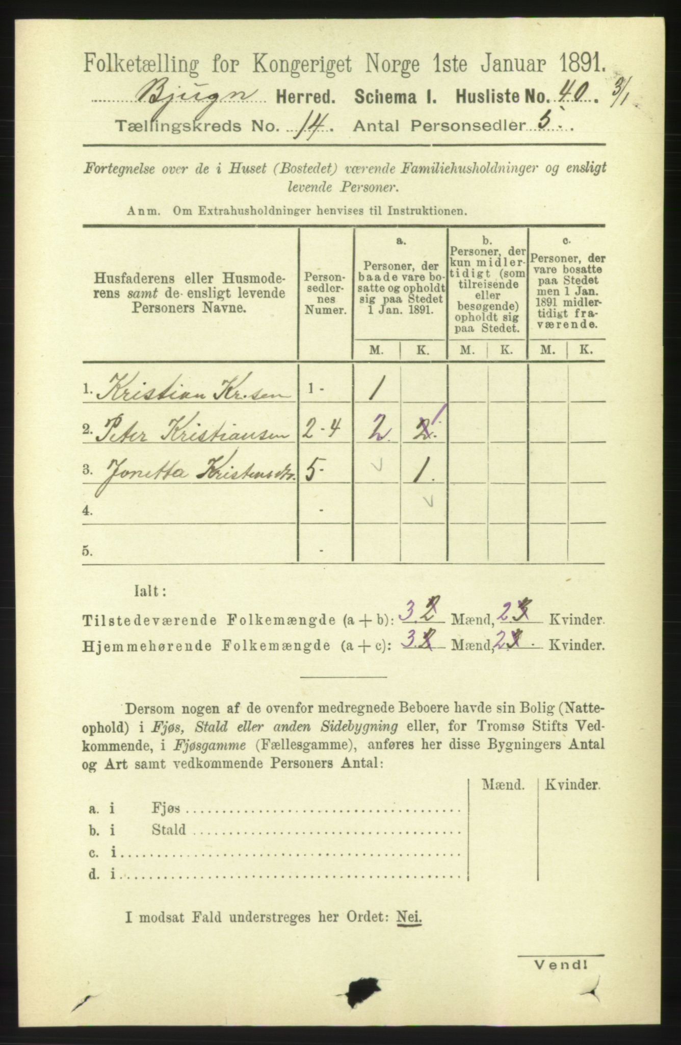 RA, Folketelling 1891 for 1627 Bjugn herred, 1891, s. 3966