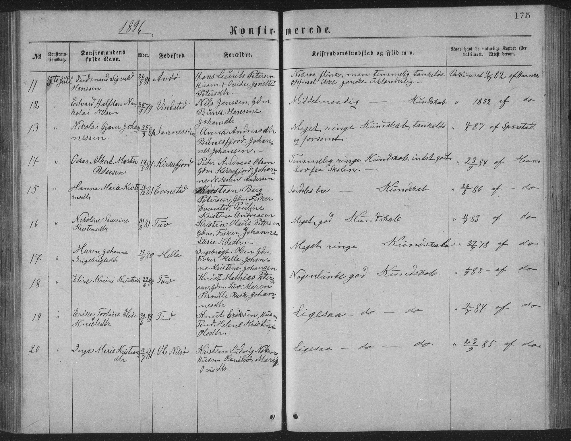 Ministerialprotokoller, klokkerbøker og fødselsregistre - Nordland, AV/SAT-A-1459/886/L1225: Klokkerbok nr. 886C02, 1874-1896, s. 175