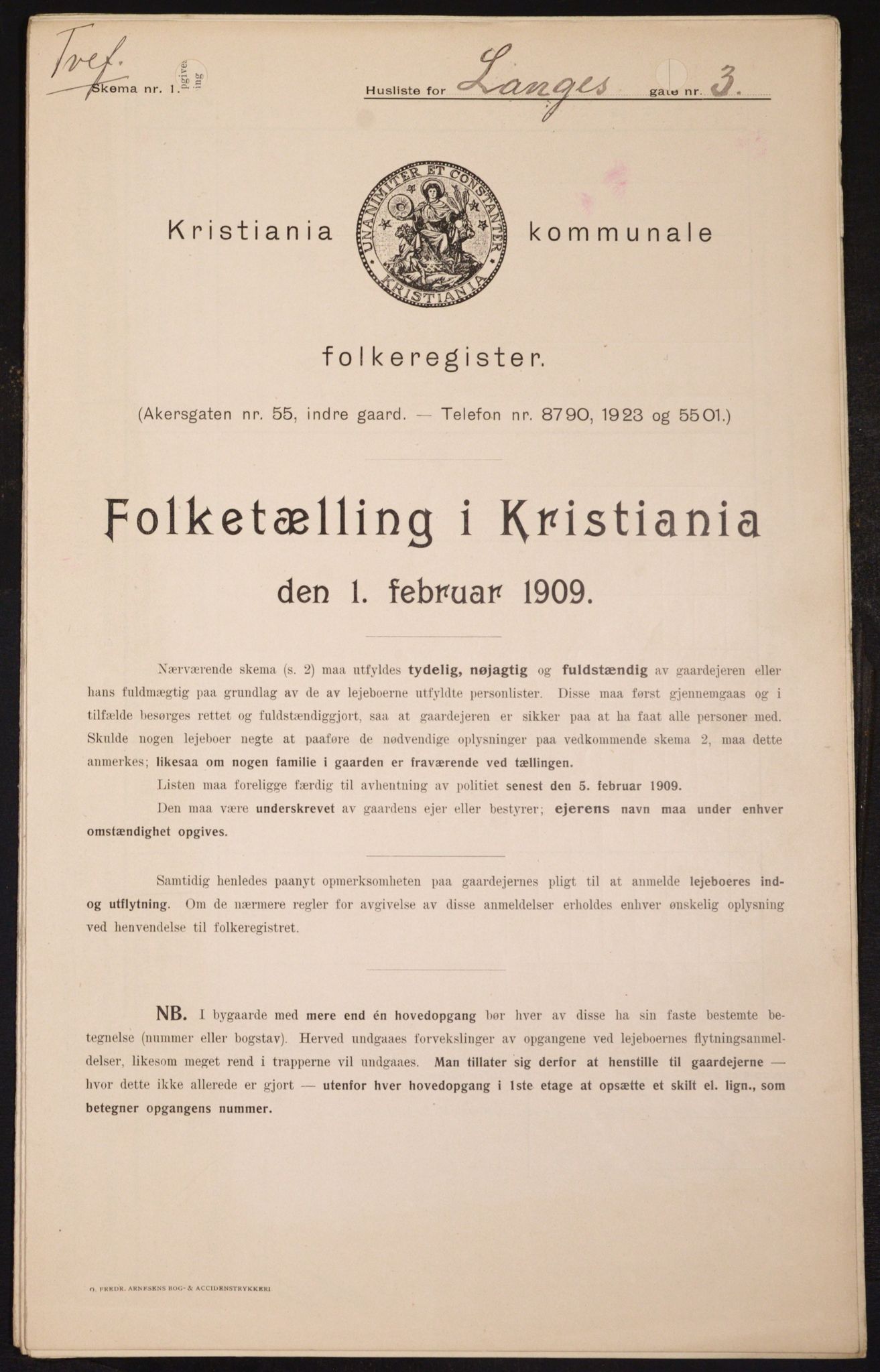 OBA, Kommunal folketelling 1.2.1909 for Kristiania kjøpstad, 1909, s. 51399