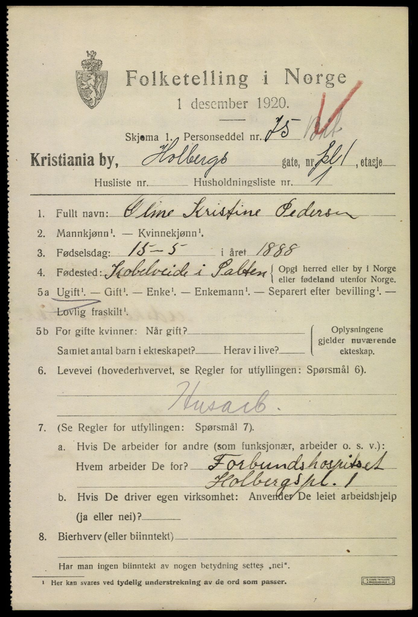 SAO, Folketelling 1920 for 0301 Kristiania kjøpstad, 1920, s. 295601