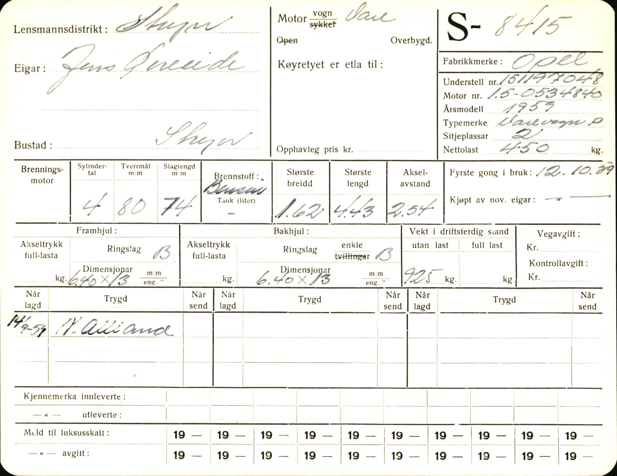 Statens vegvesen, Sogn og Fjordane vegkontor, AV/SAB-A-5301/4/F/L0006: Registerkort utmeldte Fjordane S8300-9500, 1930-1961, s. 185