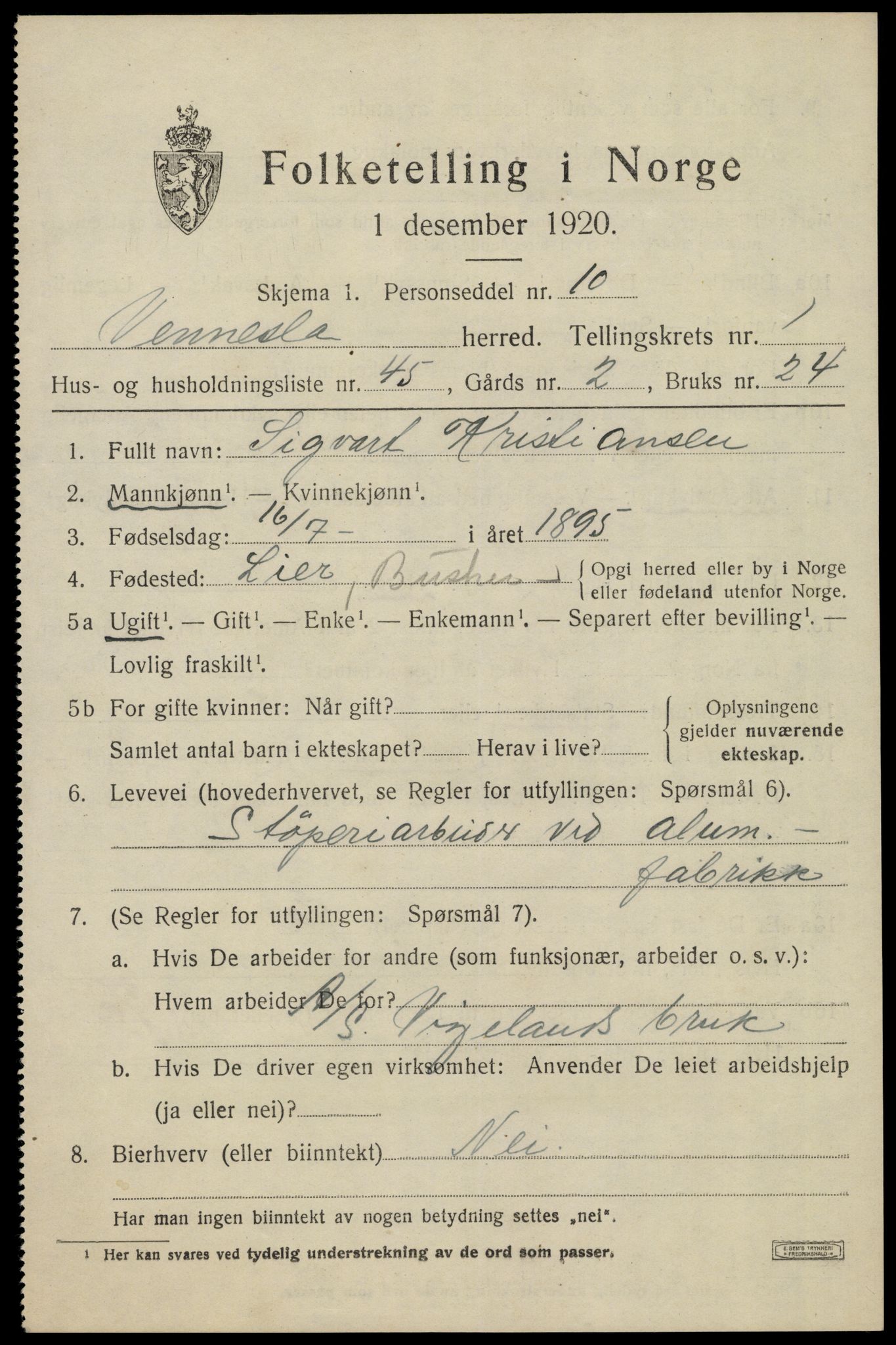SAK, Folketelling 1920 for 1014 Vennesla herred, 1920, s. 1438
