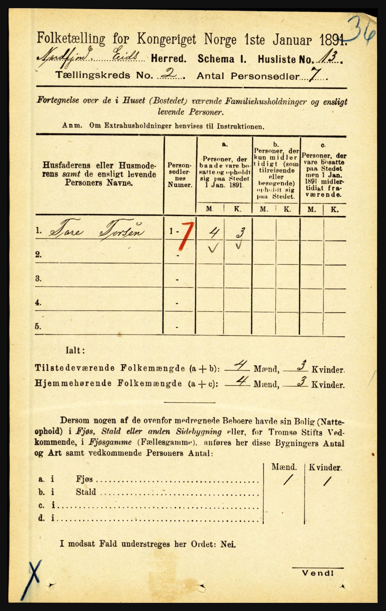 RA, Folketelling 1891 for 1443 Eid herred, 1891, s. 291