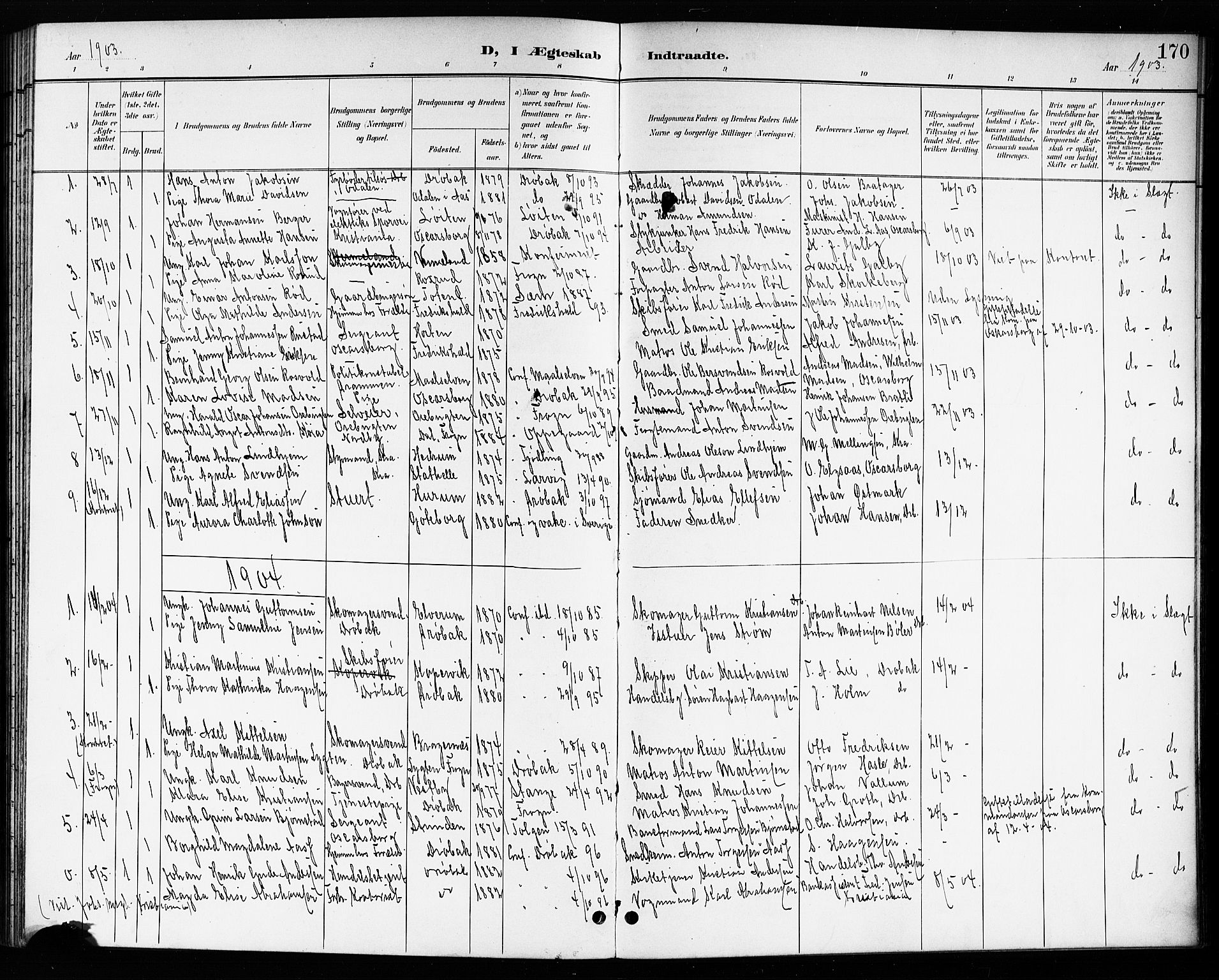 Drøbak prestekontor Kirkebøker, SAO/A-10142a/G/Ga/L0001: Klokkerbok nr. I 1, 1897-1917, s. 170