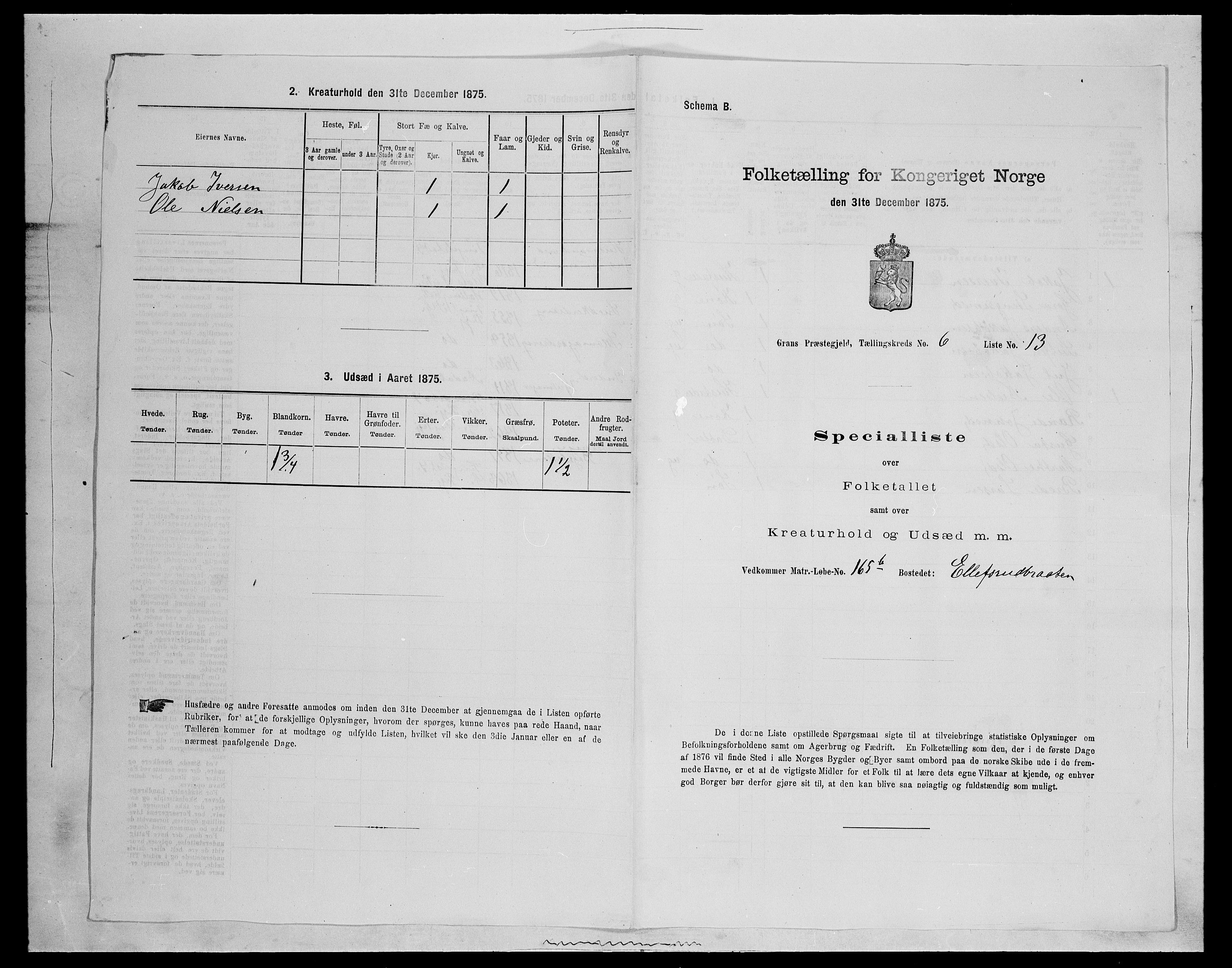 SAH, Folketelling 1875 for 0534P Gran prestegjeld, 1875, s. 1045