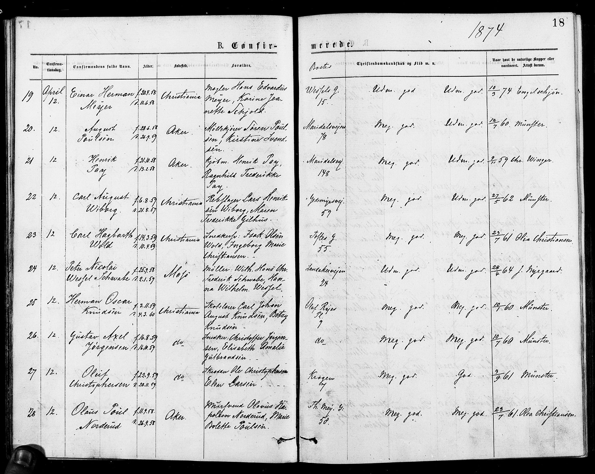 Gamle Aker prestekontor Kirkebøker, AV/SAO-A-10617a/F/L0005: Ministerialbok nr. 5, 1873-1881, s. 18