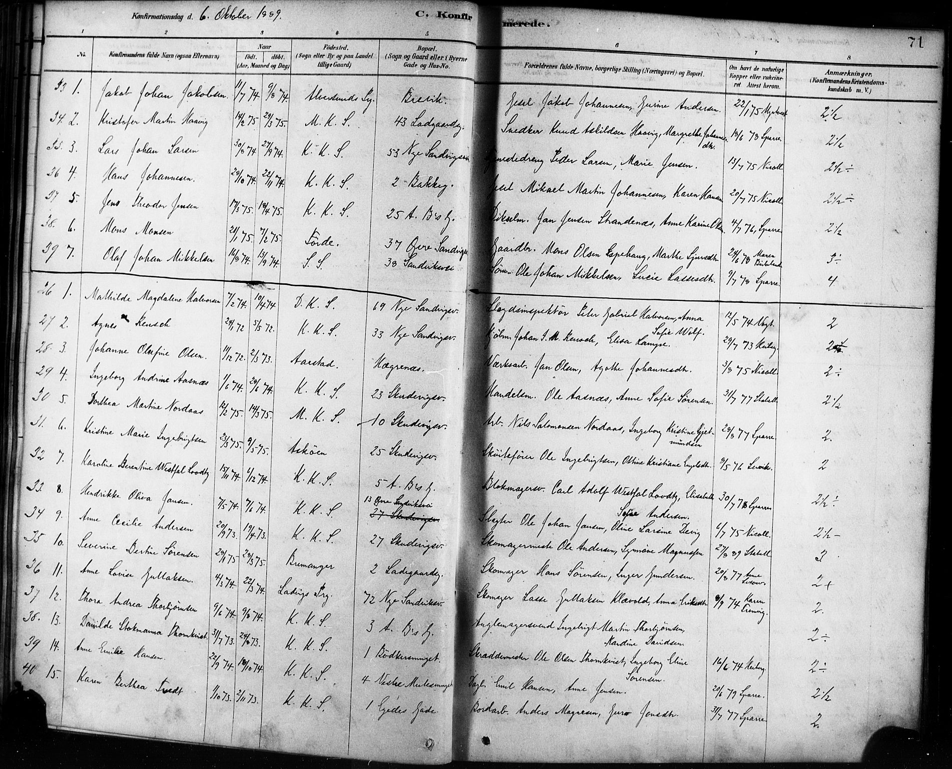 Sandviken Sokneprestembete, AV/SAB-A-77601/H/Ha/L0002: Ministerialbok nr. A 2, 1878-1896, s. 71