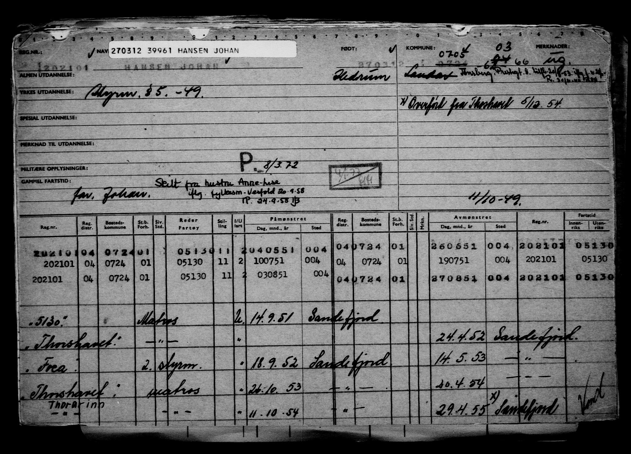 Direktoratet for sjømenn, RA/S-3545/G/Gb/L0103: Hovedkort, 1912, s. 432