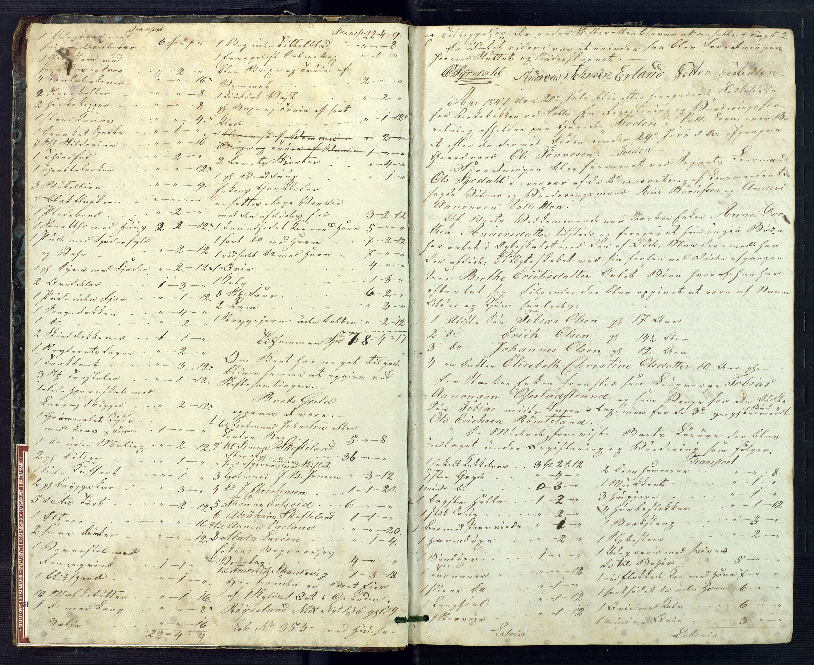 Mandal sorenskriveri, SAK/1221-0005/001/H/Hc/L0062: Skifteregistreringsprotokoll nr 18 Sør-Audnedal, 1847-1875, s. 2