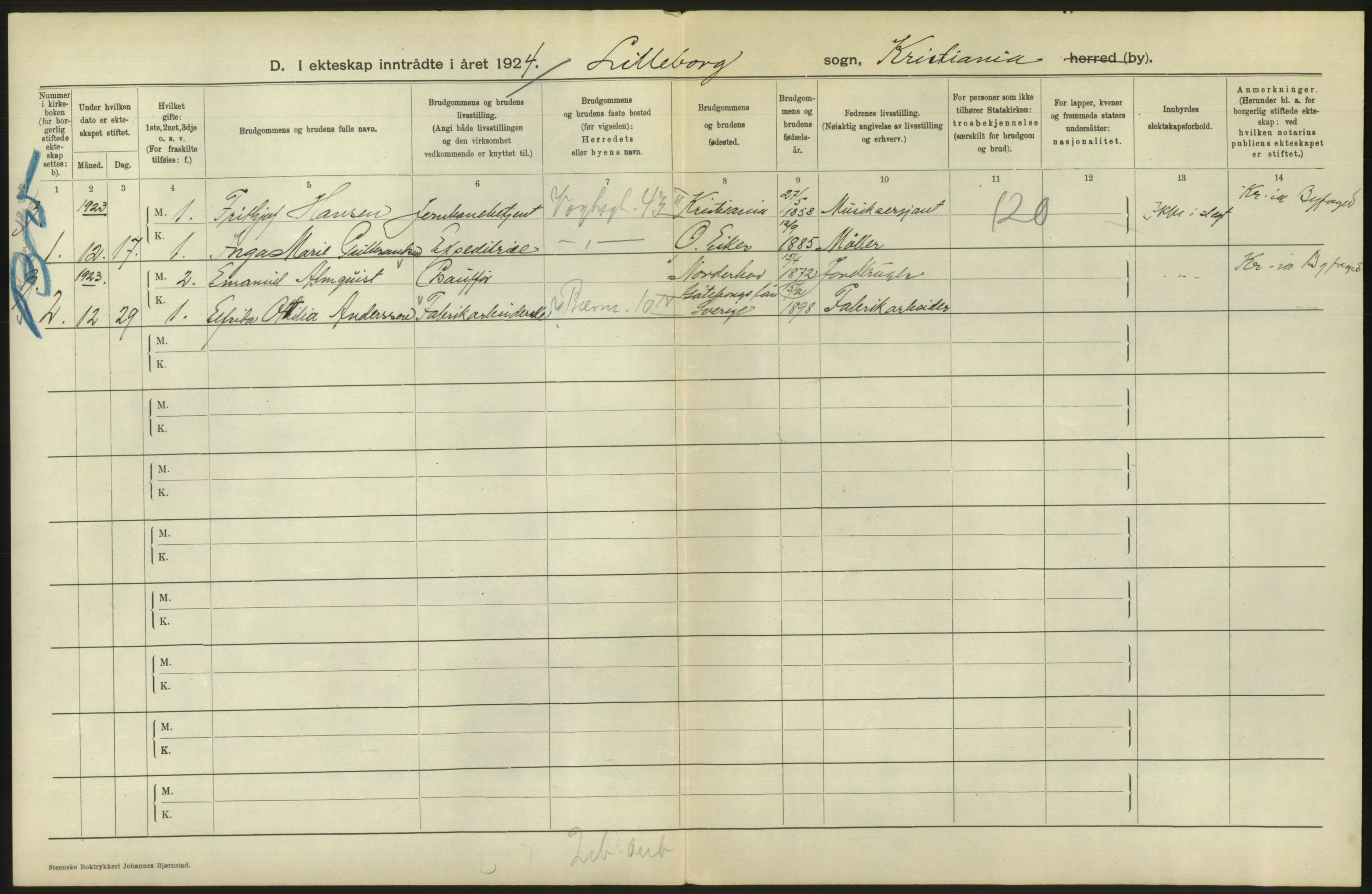 Statistisk sentralbyrå, Sosiodemografiske emner, Befolkning, RA/S-2228/D/Df/Dfc/Dfcd/L0007: Kristiania: Gifte, 1924, s. 798