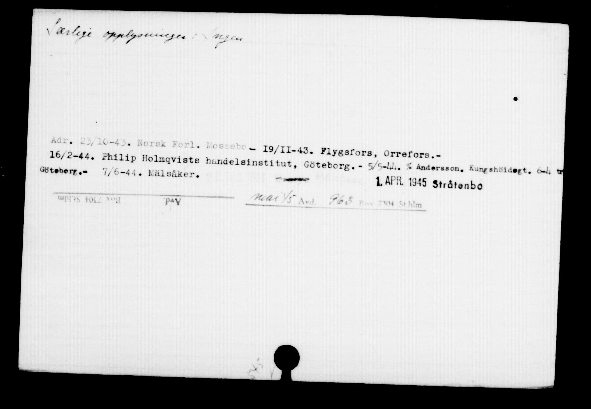 Utenriksstasjonene, Legasjonen i Stockholm, Flyktningkontoret, AV/RA-S-6753/V/Va/L0001: Kjesäterkartoteket, flyktninger med registreringsnr. 1-1000, 1940-1945, s. 1003