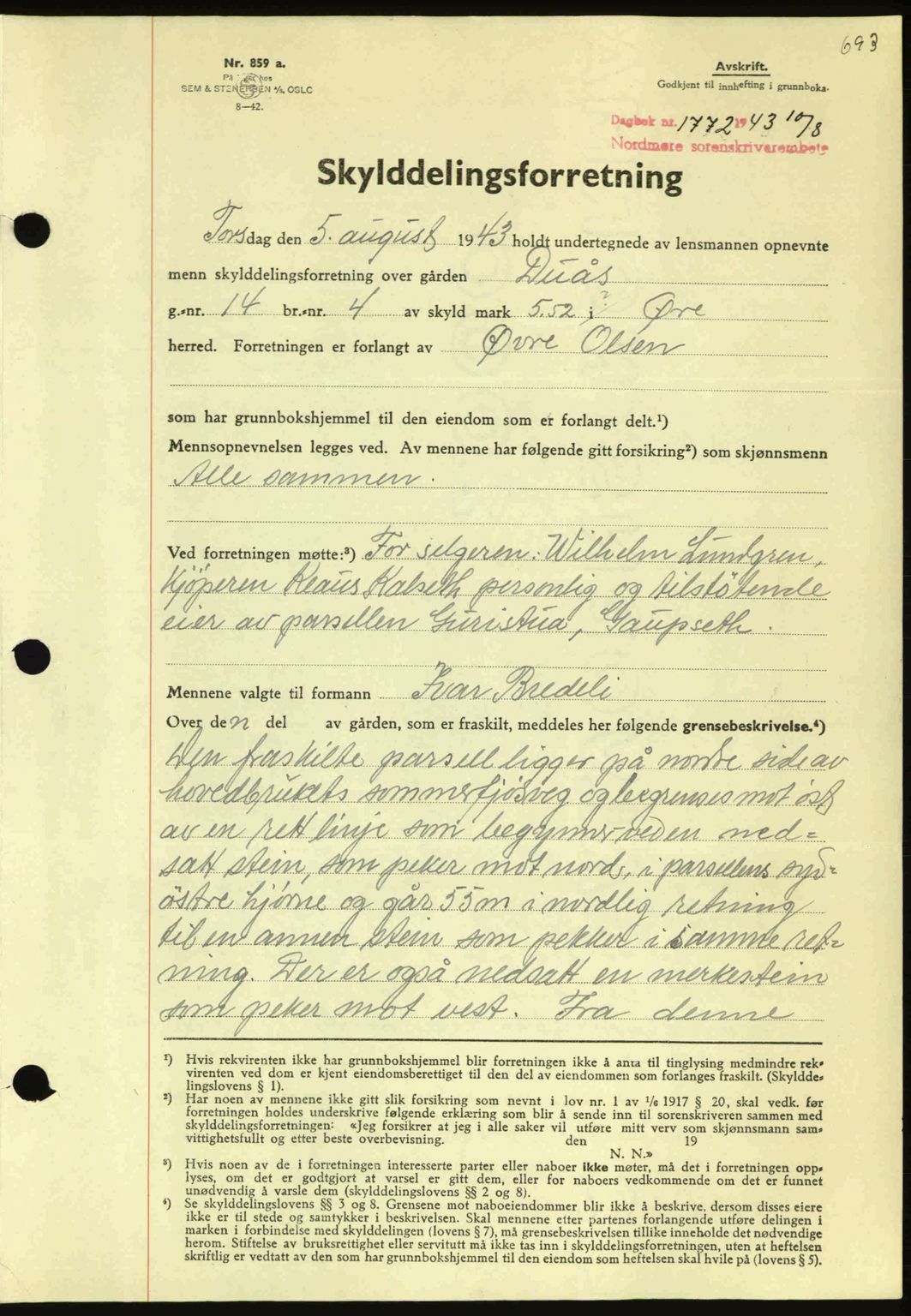 Nordmøre sorenskriveri, AV/SAT-A-4132/1/2/2Ca: Pantebok nr. A95, 1943-1943, Dagboknr: 1772/1943