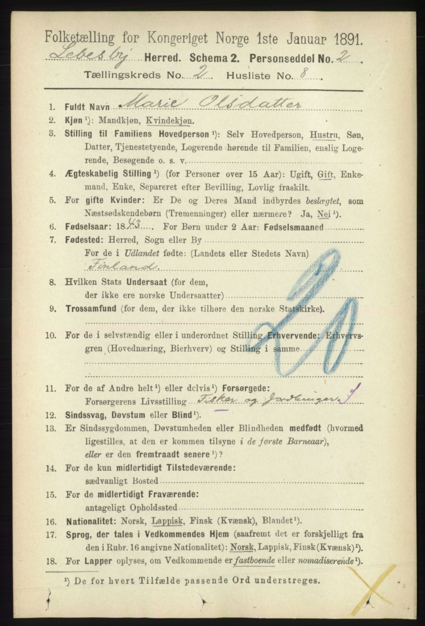 RA, Folketelling 1891 for 2022 Lebesby herred, 1891, s. 358