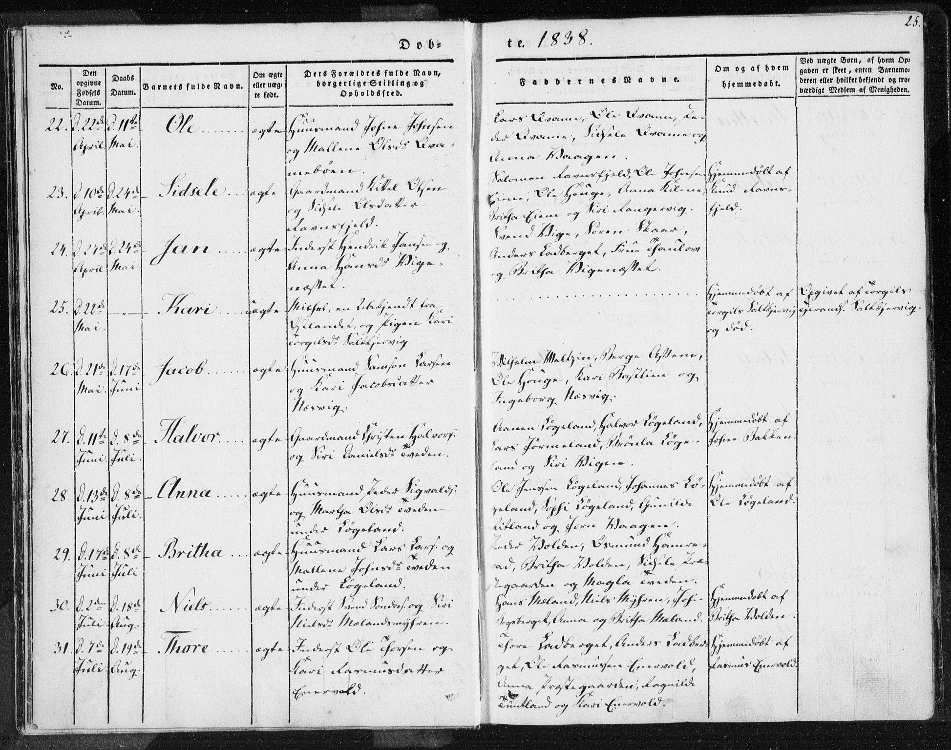 Hjelmeland sokneprestkontor, AV/SAST-A-101843/01/IV/L0006: Ministerialbok nr. A 6, 1834-1845, s. 25